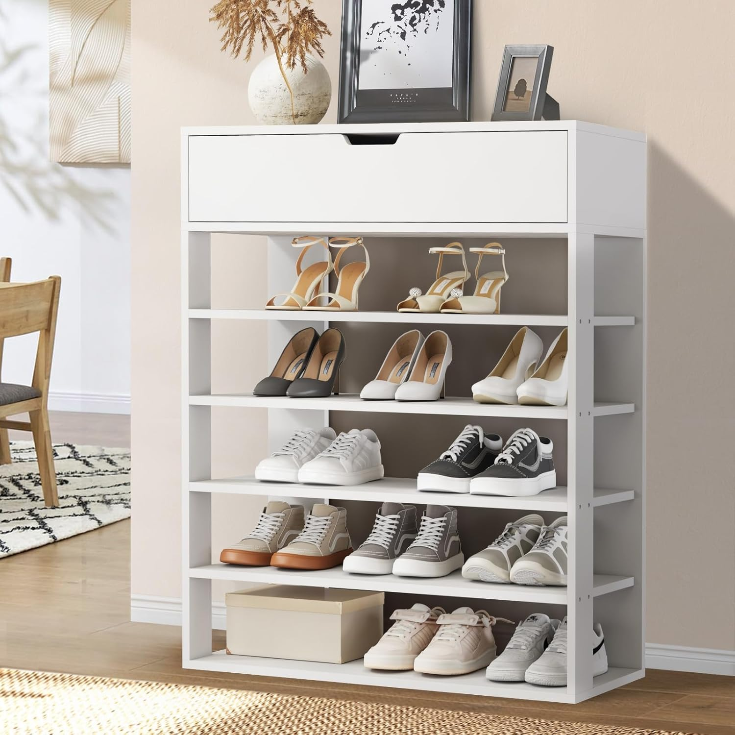 Oikiture Shoe Rack Cabinet 7-Tier Shoe Storage Cabinet with 4 Door and Open Shelf for Closet Hallway Bedroom Entryway