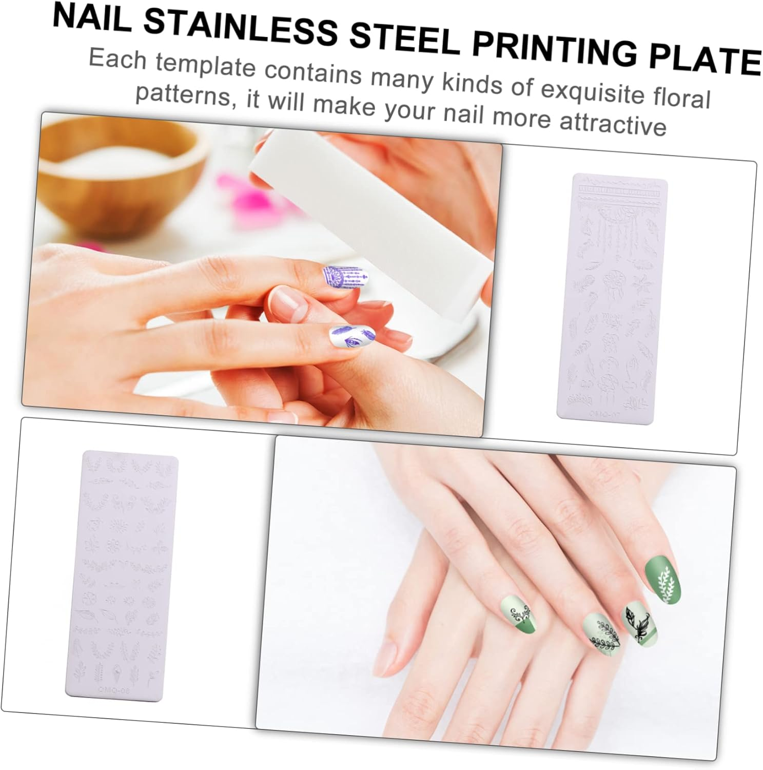 MUCKLILY 3Pcs Nail Art Print Template Metal Nail Stamper Plates Flower Art Stencils for DIY Manicure image number 4