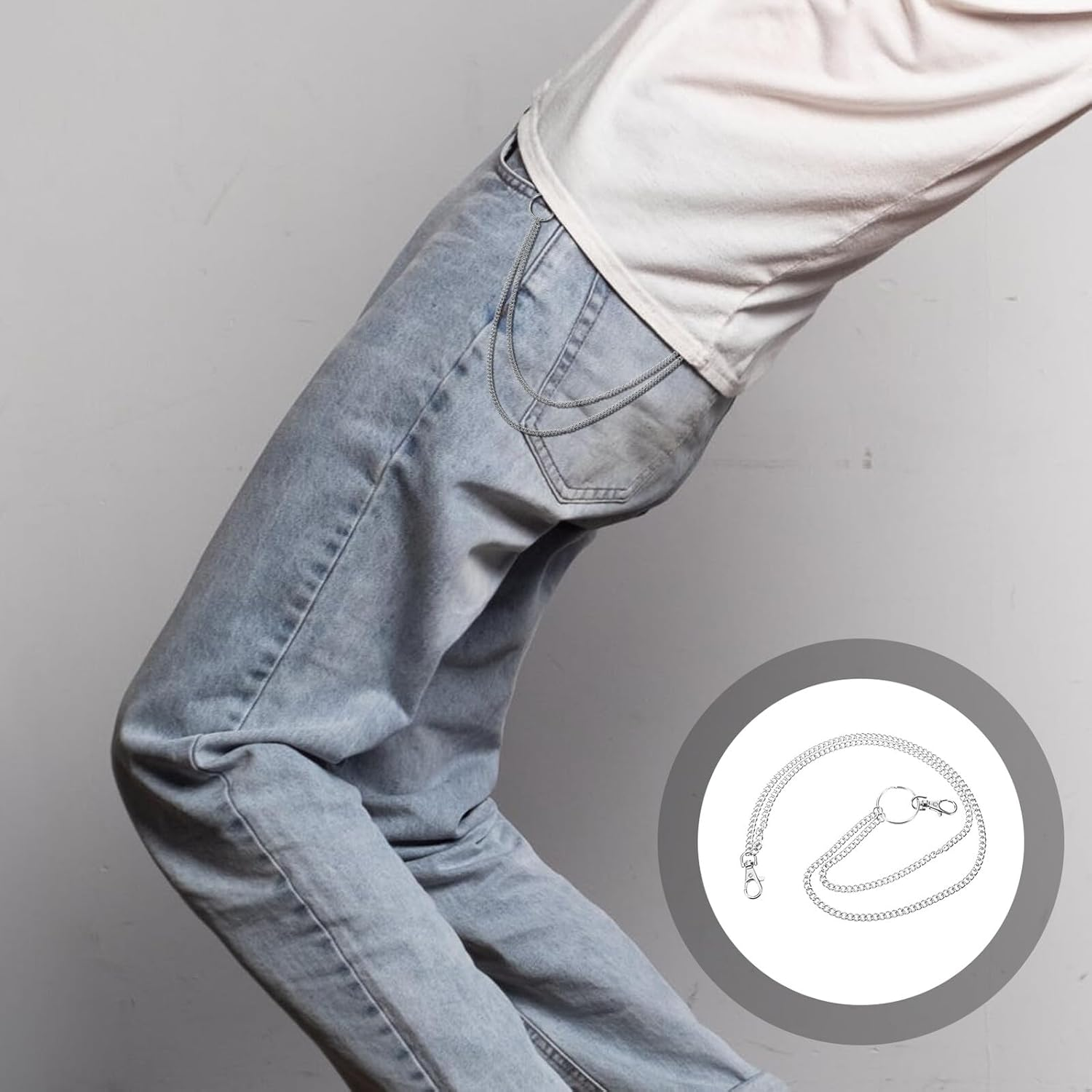 ORFOFE Punk Hip Hop Pant Chain for Men Versatile Wallet and Jeans Decoration Accessory Stylish Metal Chain Belt for Streetwear and Casual Outfits