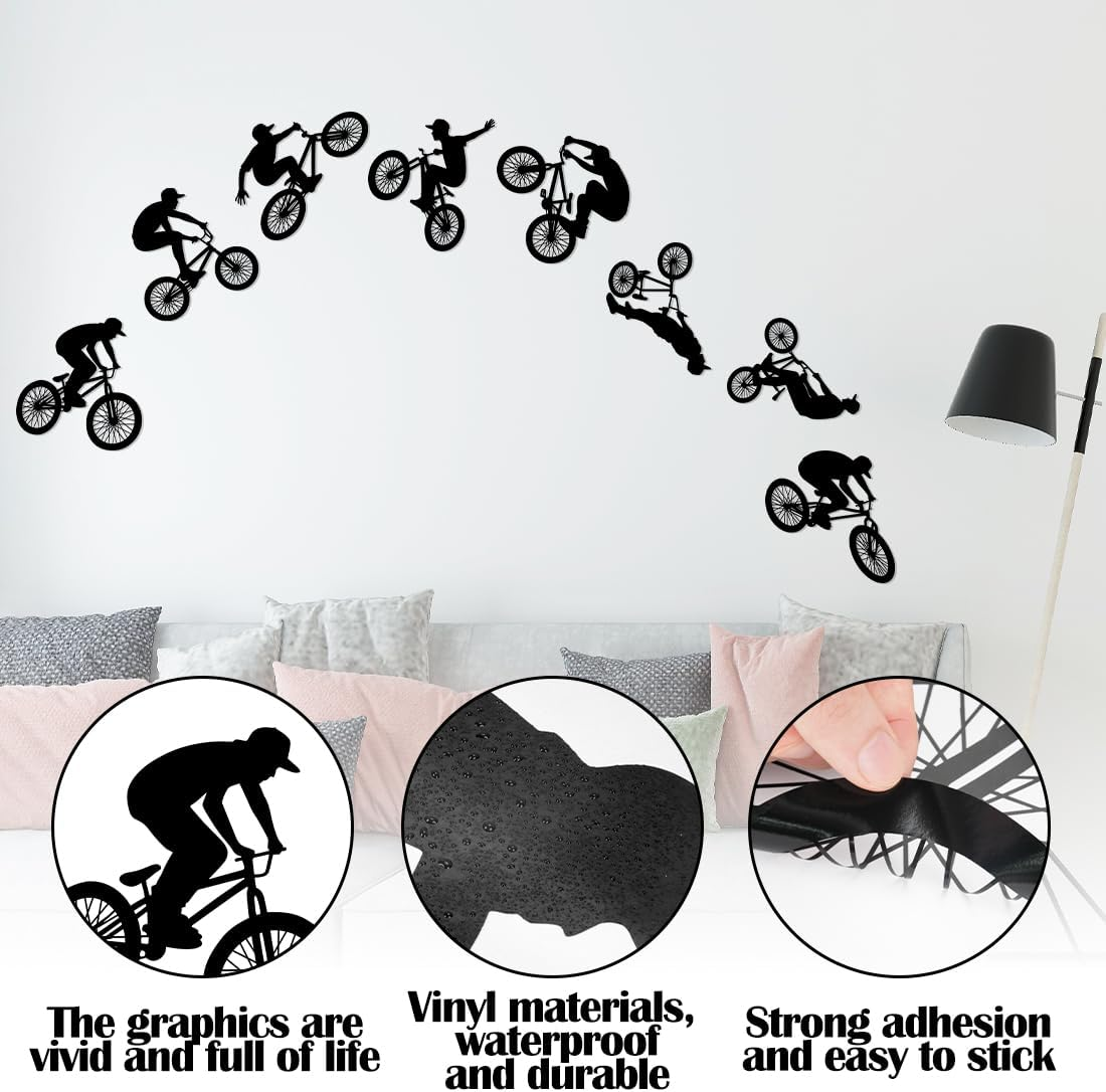 LZYMSZ Jump Bike Cyclist Wall Decals, BMX Bicycle Extreme Sports Wall Stickers, Removable Mountain Bike Rider DIY Art Silhouette Wall Mural Wallpaper for Man Kids Boys Girls Room Bedroom Home Decor image number 5