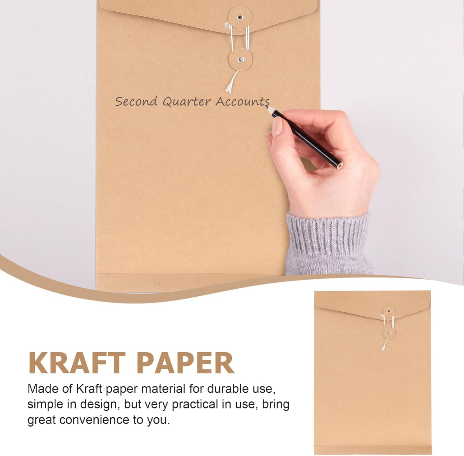 Tofficu 10Pcs Kraft Paper Envelopes A4 Sizes, 13.4X9.5 in String Tie Mailing Closure Envelope, Large Brown Document File Organizer Clasp Legal Envelopes for Mailing Paper Document