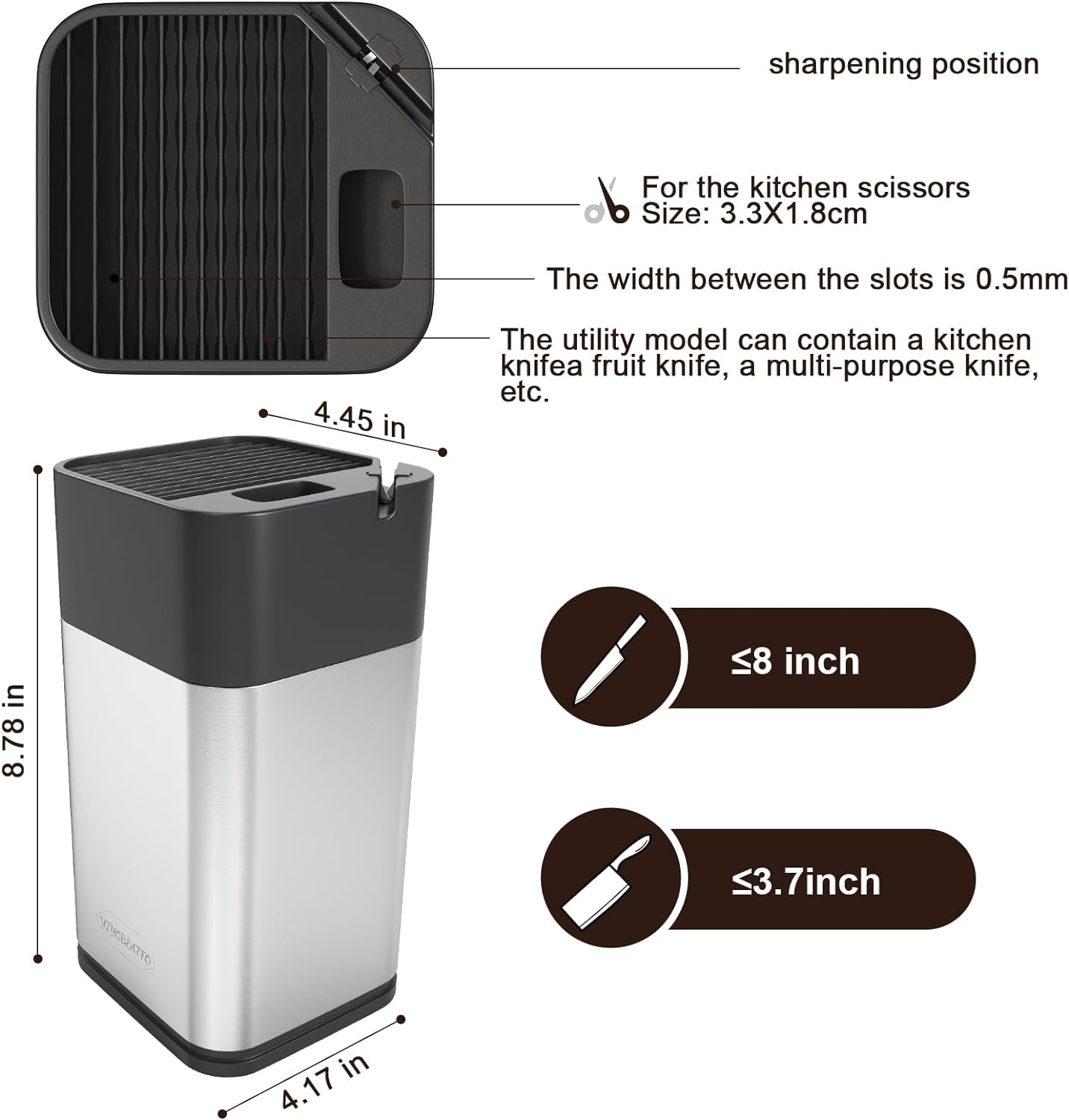 Knife Block Holder,Universal Knife Block without Knives, Space Saving Knife Storage and Protect Blades, Unique Modern Design with Knife Sharpener and Scissor Slot. image number 5