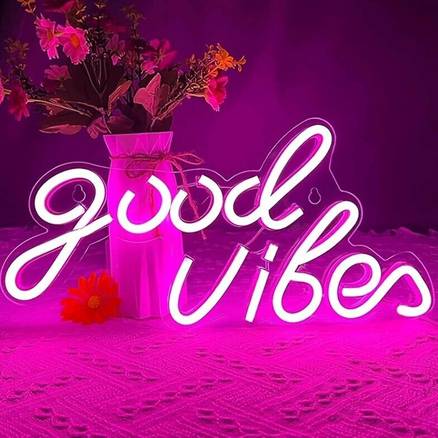 Good Vibes Neon LED Sign, LED Lettering Wall Personalised, Neon Light 3D Wall Decoration, USB Neon Lights Decoration, USB Neon Lights Decoration Sign Bedroom Wedding Bar, Wall Decoration image number 2