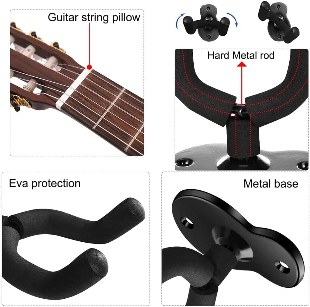4 Pack Guitar Hanger Hook Wall Mount, Musical Instruments Stand for Hanging All Size Guitars, Bass, Mandolin, Banjo image number 4