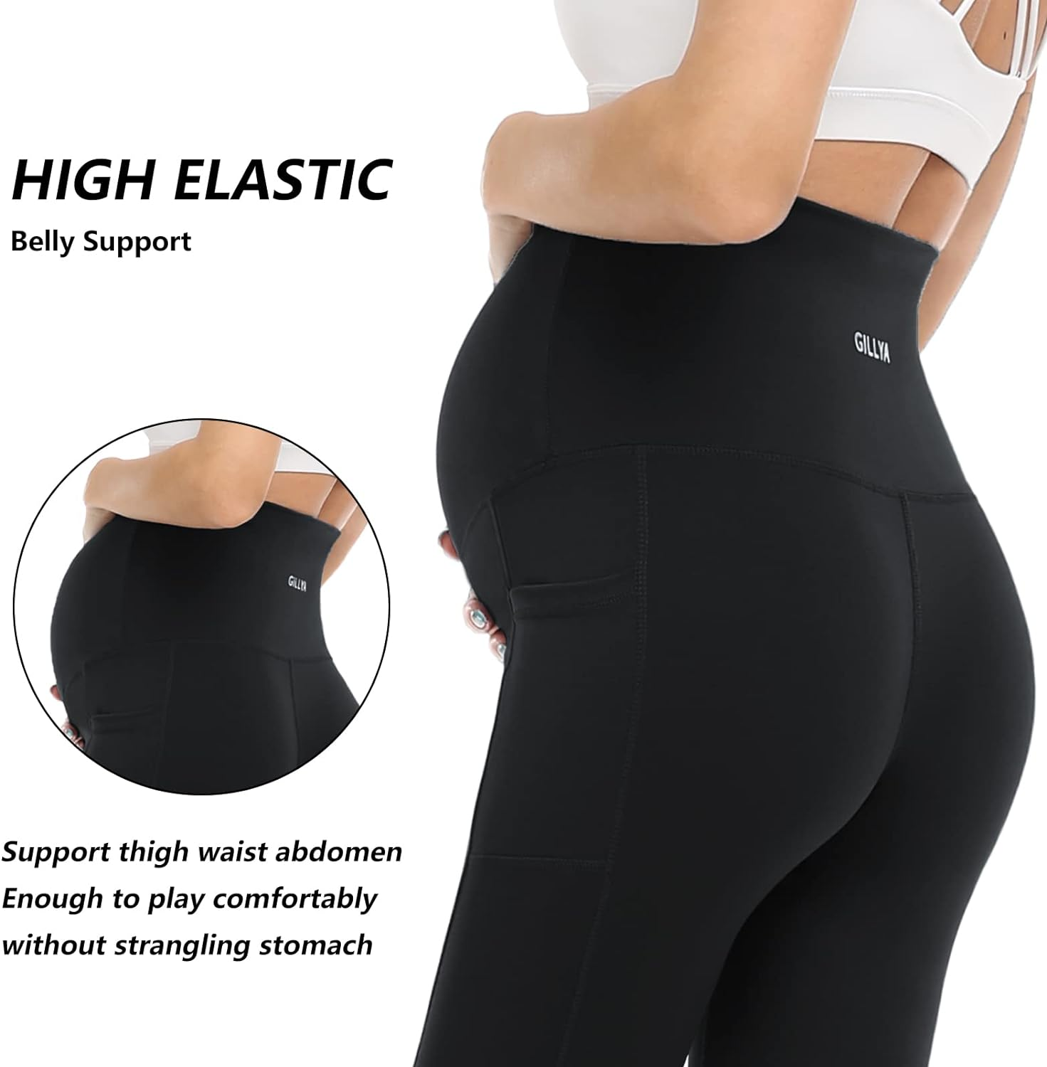 GILLYA Maternity Leggings over the Belly for Women Pregnancy Active Wear Workout Yoga Gym Compression Comfy Tights Pants image number 4