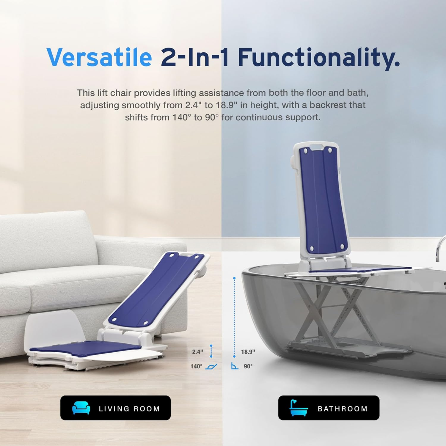 AYDMED 2-In-1 Lift Chair | Portable Cordless Rechargeable Electric Floor & Bath Chair Lift | Strong & Secure Engineering | Advanced Lifting Power with 300 Lbs Lift Capacity | Waterproof & Dustproof image number 4