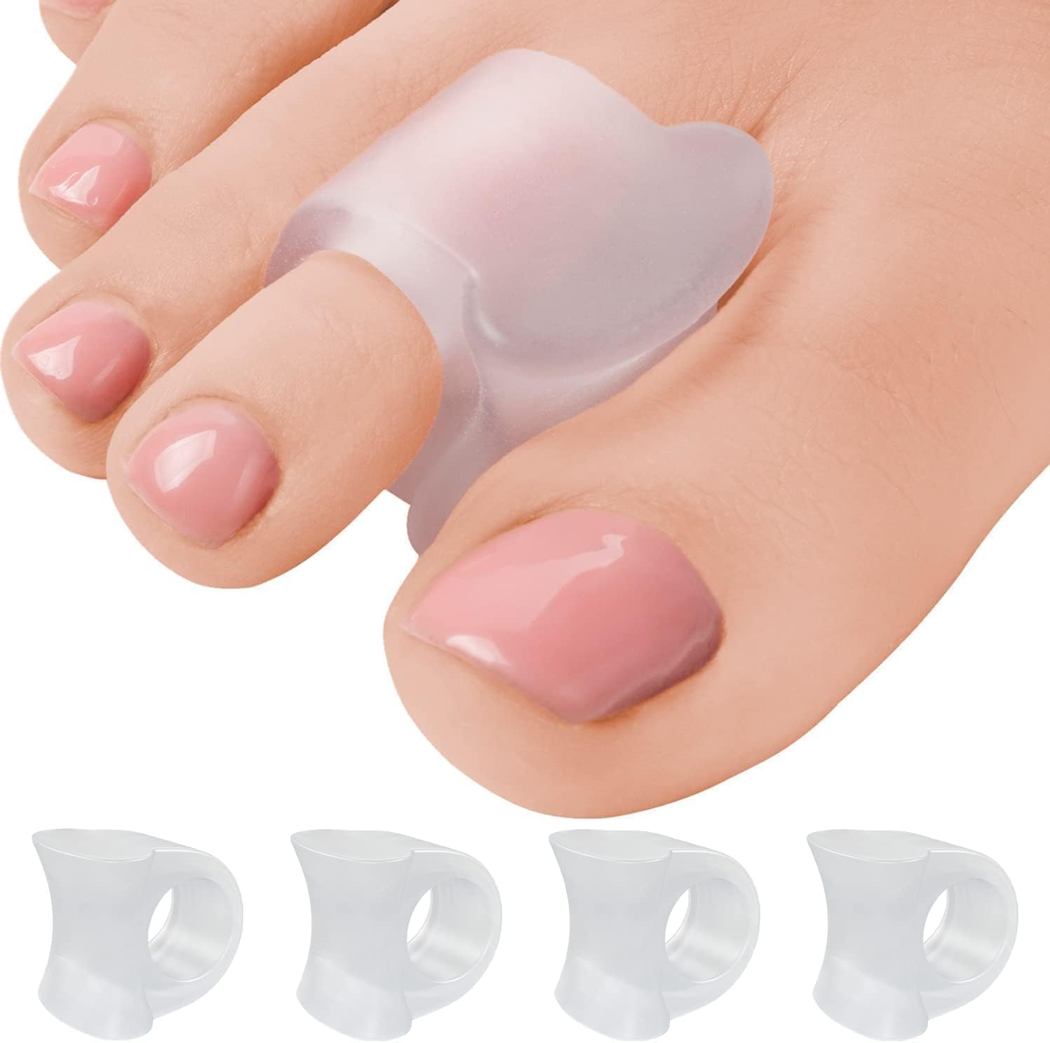 Gel Toe Separators for Overlapping Toes, 4 PCS Bunion Big Toe Straighteners, Thumb Tail Finger Ring Nursing Pad Split Toe Corrector Fixator for Hallux Valgus, Correctior Hammer Toe Relieve Pain (White)