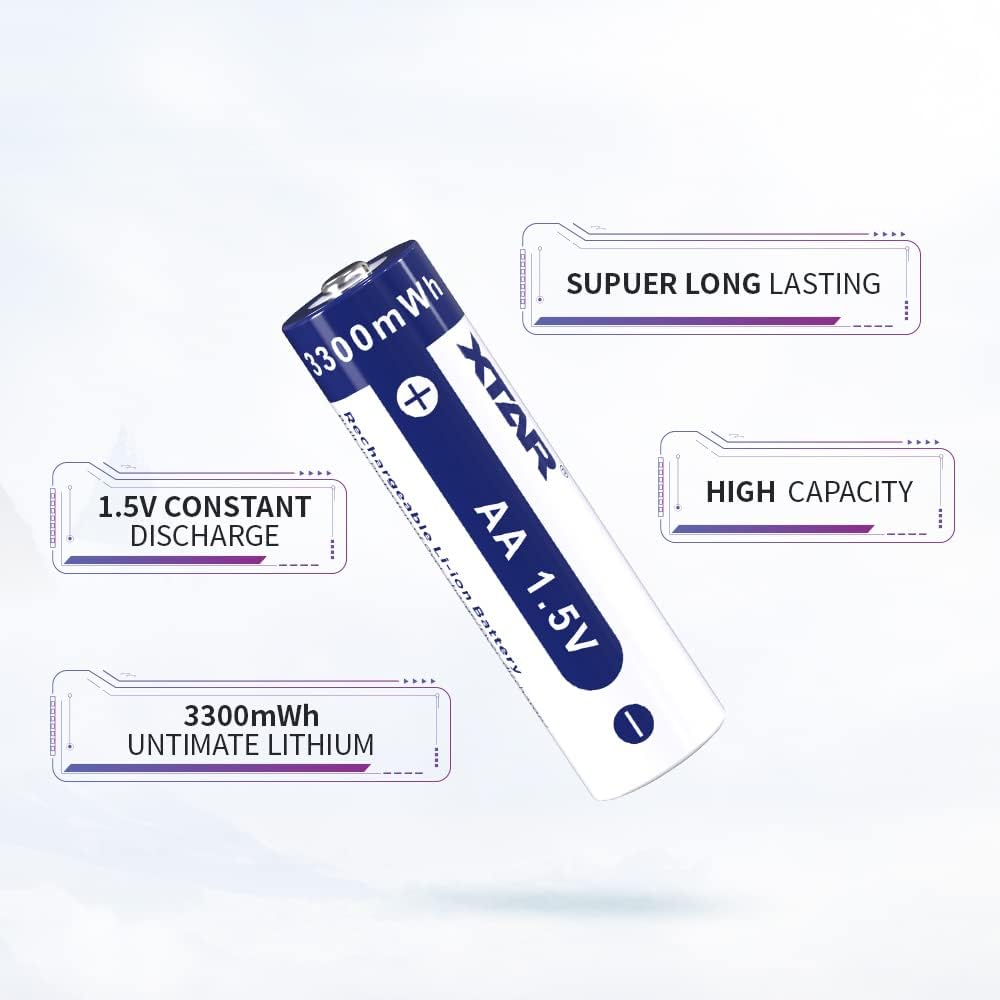 XTAR 1.5V 4-Pack AA Rechargeable Battery,3300Mwh Lithium Rechargeable Batteries High Capacity 1000 Cycles image number 5