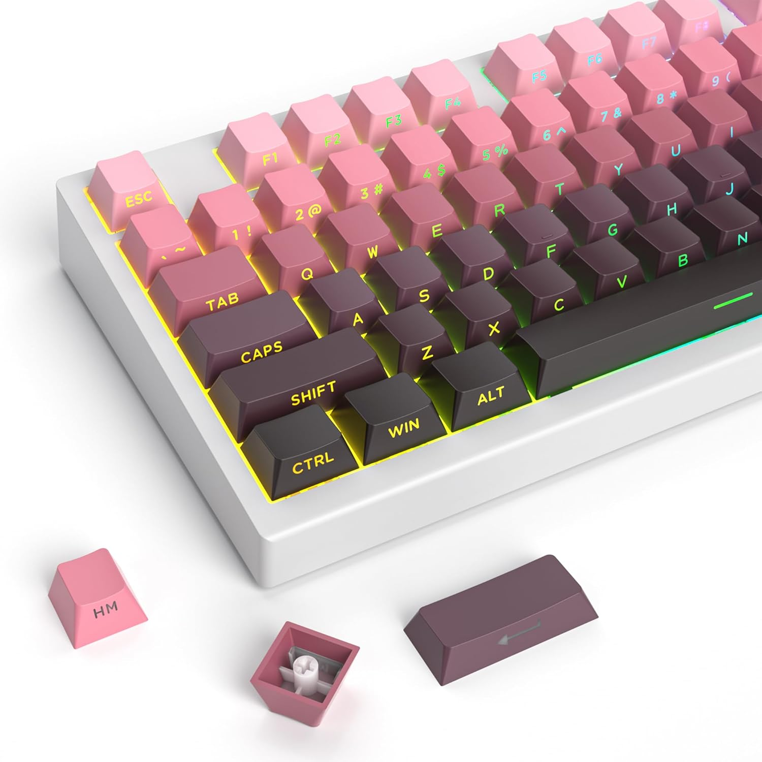 Guffercty Kred 140- Keys Side Printed Keycap PBT Gradient Keycaps 75 Percent, Cherry Profile Minimalist Style Custom Shine through Keyboard Keycap for Mechanical Keyboards(Grey Side Print)