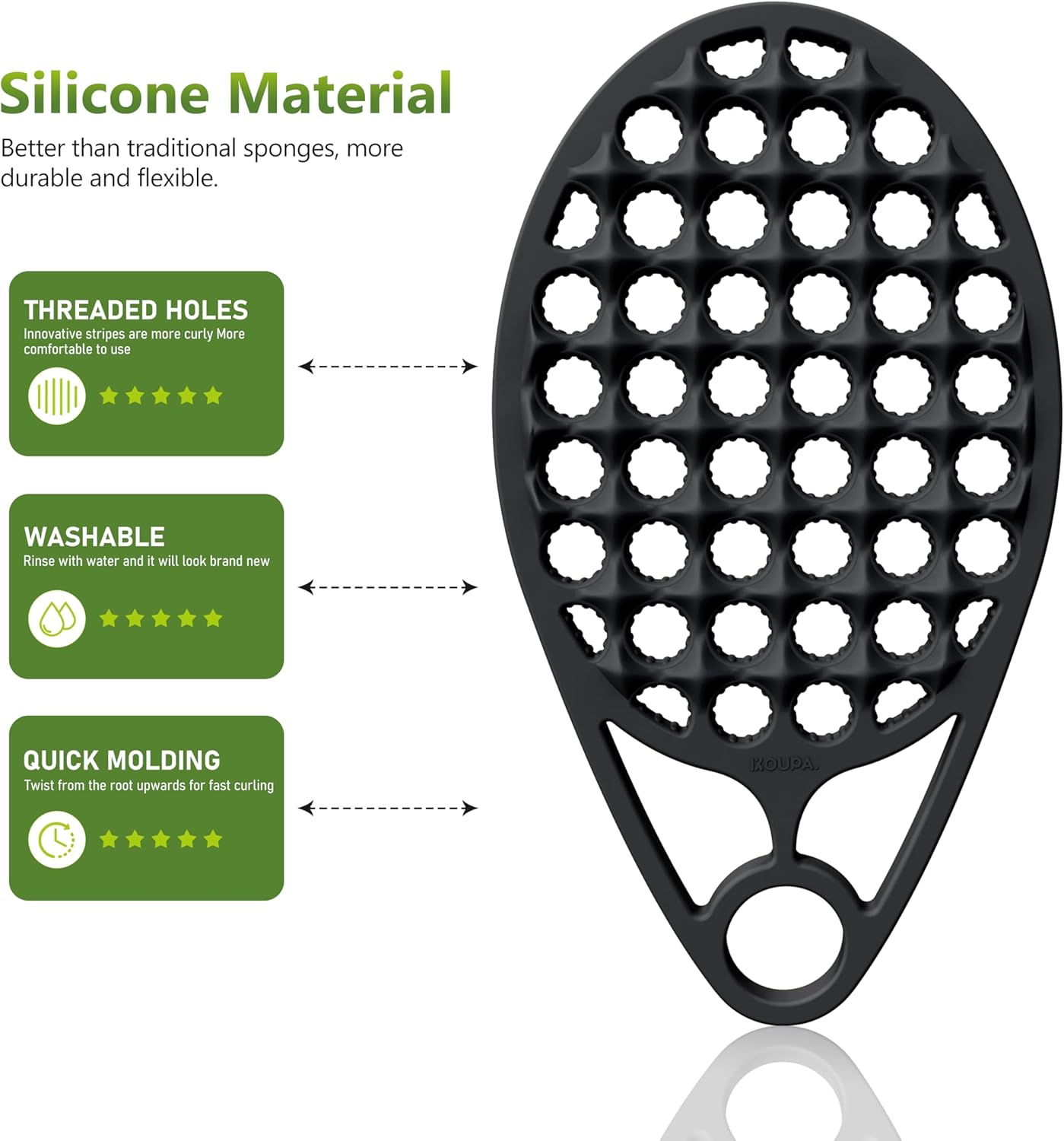 KOUPA Magic Silicone Curly Hair Brush, One Piece Twist Curl Comb for Afro Curls, Washable Hair Tool for Men Women, Black, 1 Piece image number 2