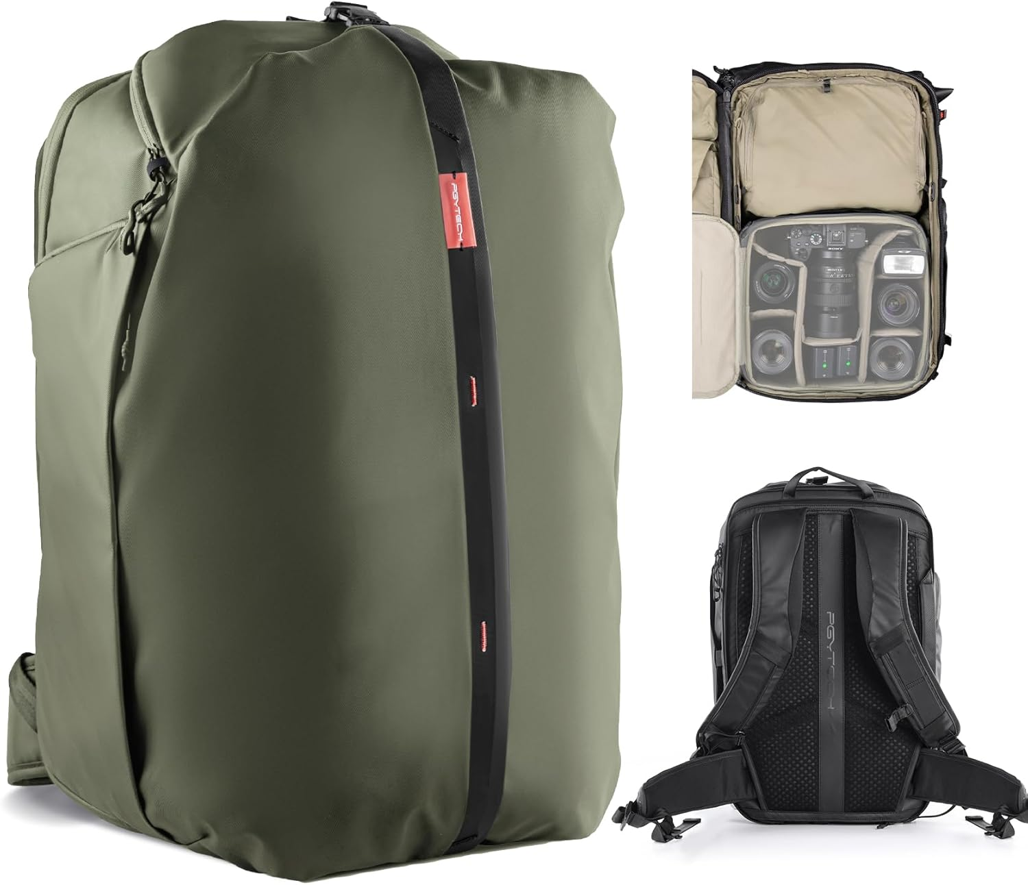 PGYTECH Onemo Travel Backpack 35L, Multifunctional Camera Bag for Traveler and Photographer, Hiking Backpack for Canon/Nikon/Sony and DJI Drones, Waterproof Insert for Laptop up to 16 Inch, Green image number 4