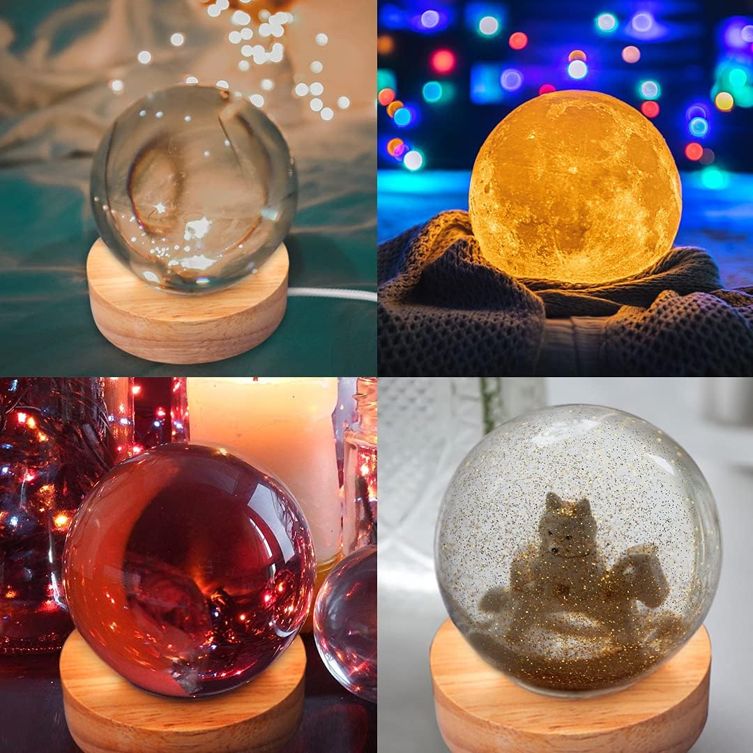 KHTAA 4PCS Large Sphere Light Resin Molds LED Silicone Molds for Resin with Wooden Lighted Base round Crystal Lamp Silicone Molds for Resin Art,Home Decor image number 1