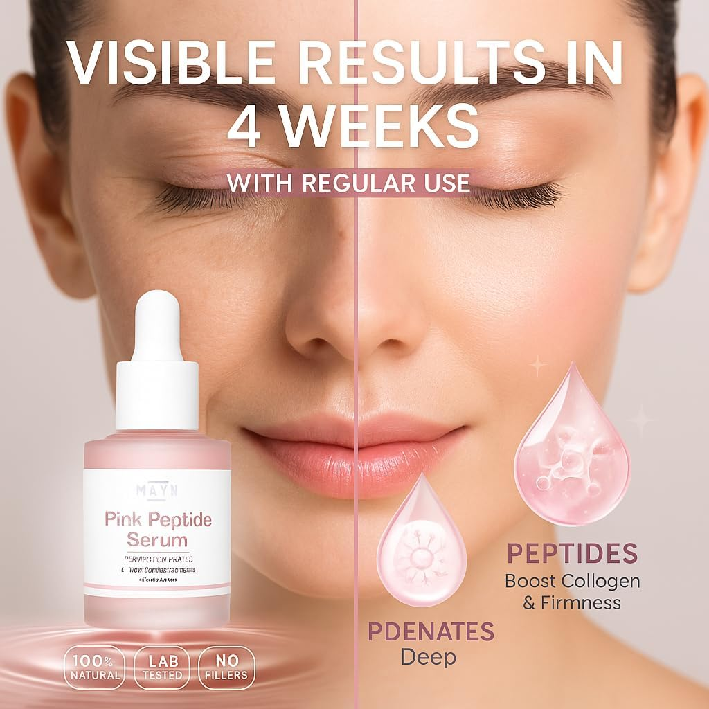 MAYN Pink Peptide Serum &ndash; PDRN (Sodium DNA) 1% + 5 Peptide Complex &ndash; Hydrating, Firming & Brightening Face Serum &ndash; 30Ml image number 4