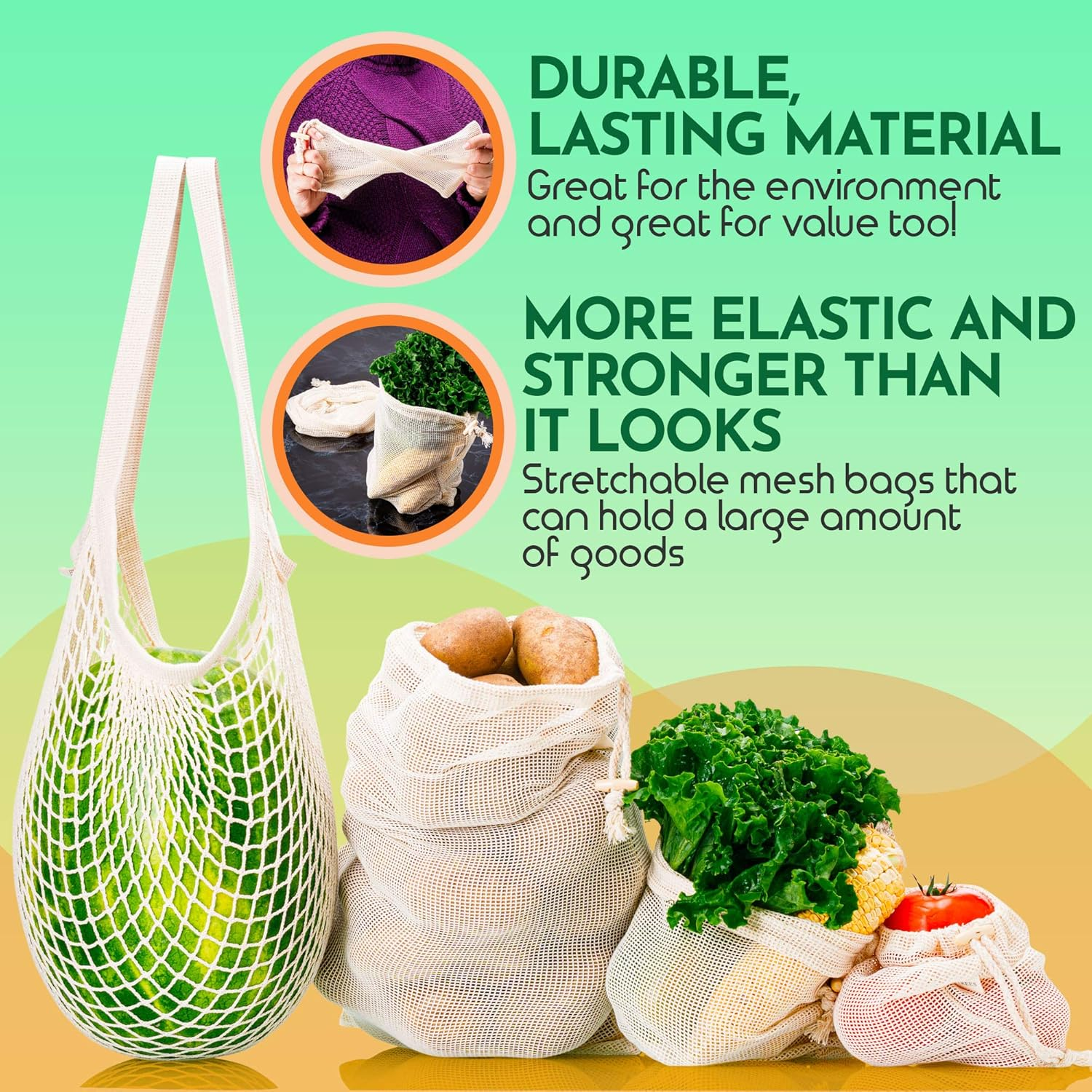 ECOTREES Reusable Produce Bags, Organic Cotton Mesh Grocery Bags, Eco-Friendly Foldable Washable Cotton Grocery Bags with Drawstring Lock for Shopping & Storage. Tare Weight Tag(8 PACK)
