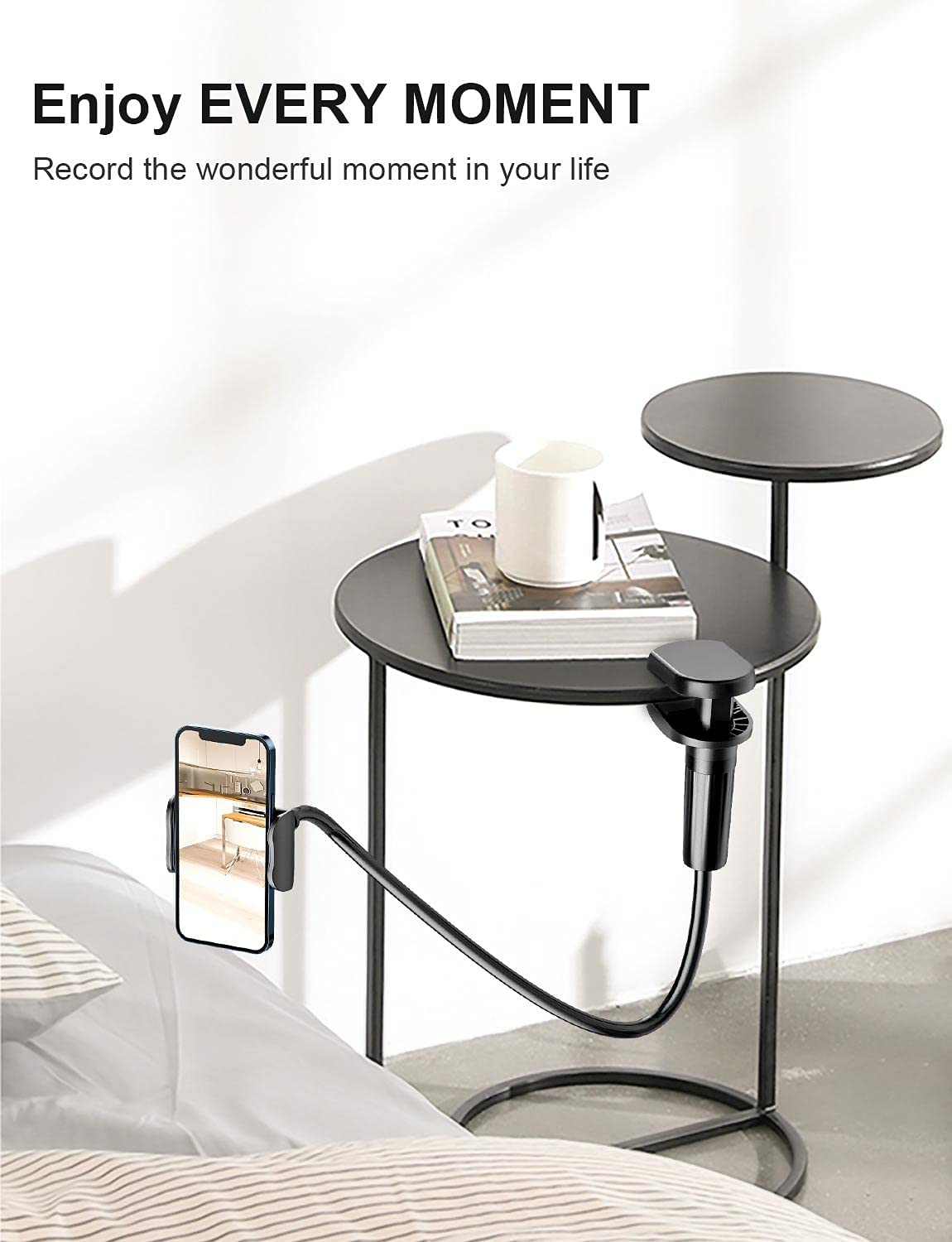 Phone Holder Bed Gooseneck Mount - FUKIFA Cell Phone Clamp Clip for Desk, Flexible Lazy Long Arm Headboard Bedside, Overhead Mobile Stand, Compatible with Iphone 15 14 Pro Max 13 12 Mini 11 8 Plus image number 3