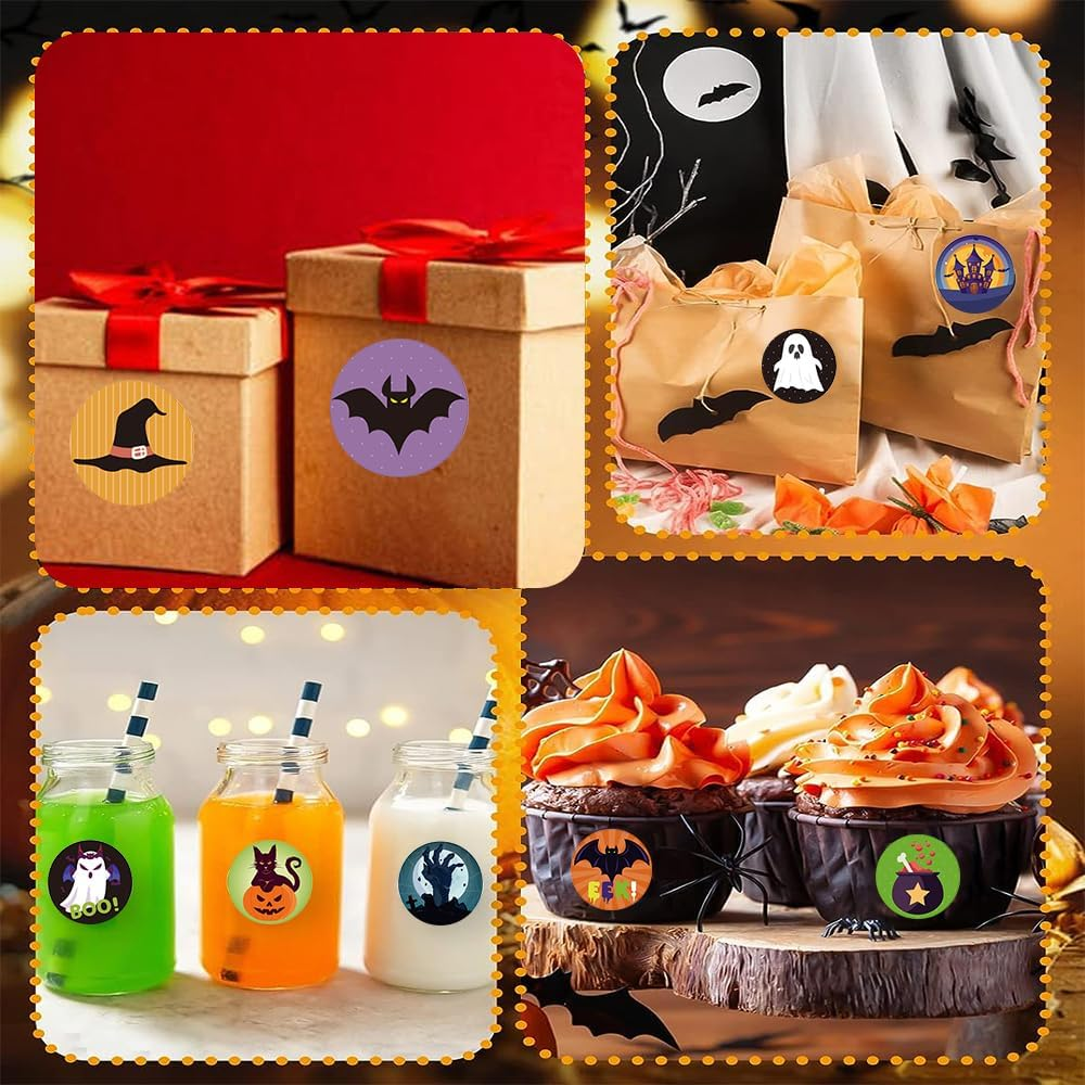 AUTOWT Halloween Stickers, 1000 PCS Halloween Pumpkin Bat Spider Cute Stickers Roll with 16 Patterns, Decorating Stickers for Laptop Water Bottle Crafts Scrapbooking for Adults Teens Gifts image number 6