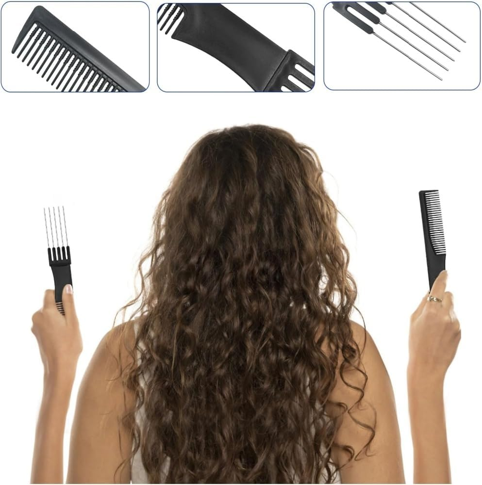 Carbon Lift Teasing Combs with Metal Prong,4Pcs Hair Styling Comb Lift Teasing Comb Salon Teasing Back Combs with Stainless Steel Lift,Carbon Lift Teasing Combs with Metal Prong(Black)