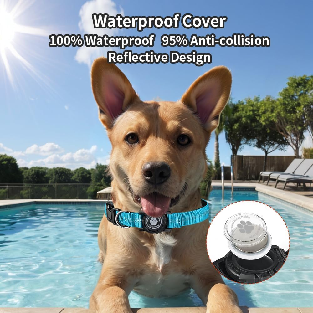 Reflective Air Tag Dog Collar with Waterproof Apple Airtag Holder for Small Medium Large Dog Locking Buckle Havey-Duty Nylon Dog Collars Blue XS image number 3