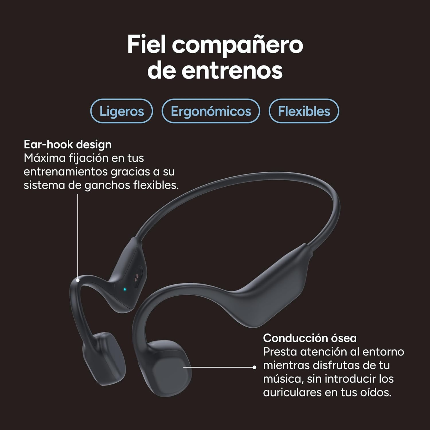 KSIX Astro 2 Wireless Sports Headphones, Microphone for Calls, Open-Ear Comfort for Running, Voice Assistant, Waterproof, Control with Buttons, 7 Hours Autonomy, Matte