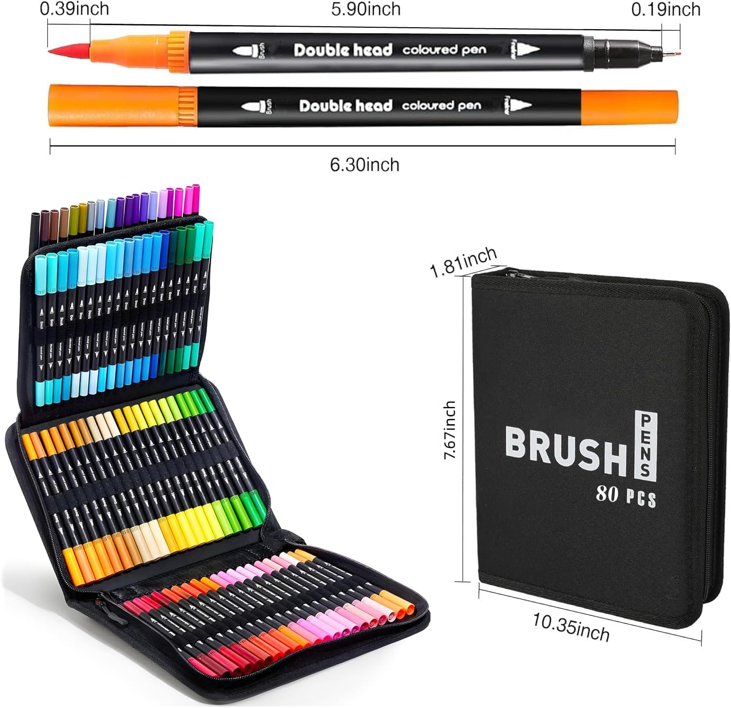 80 Colors Dual Brush Marker Pens for Kids Adult,Art Markers Set W/Fine&Brush Tips,Watercolour Pen with Case, Drawing Pens Water-Based Coloring Markers for Calligraphy,Sketching and Doodling image number 3