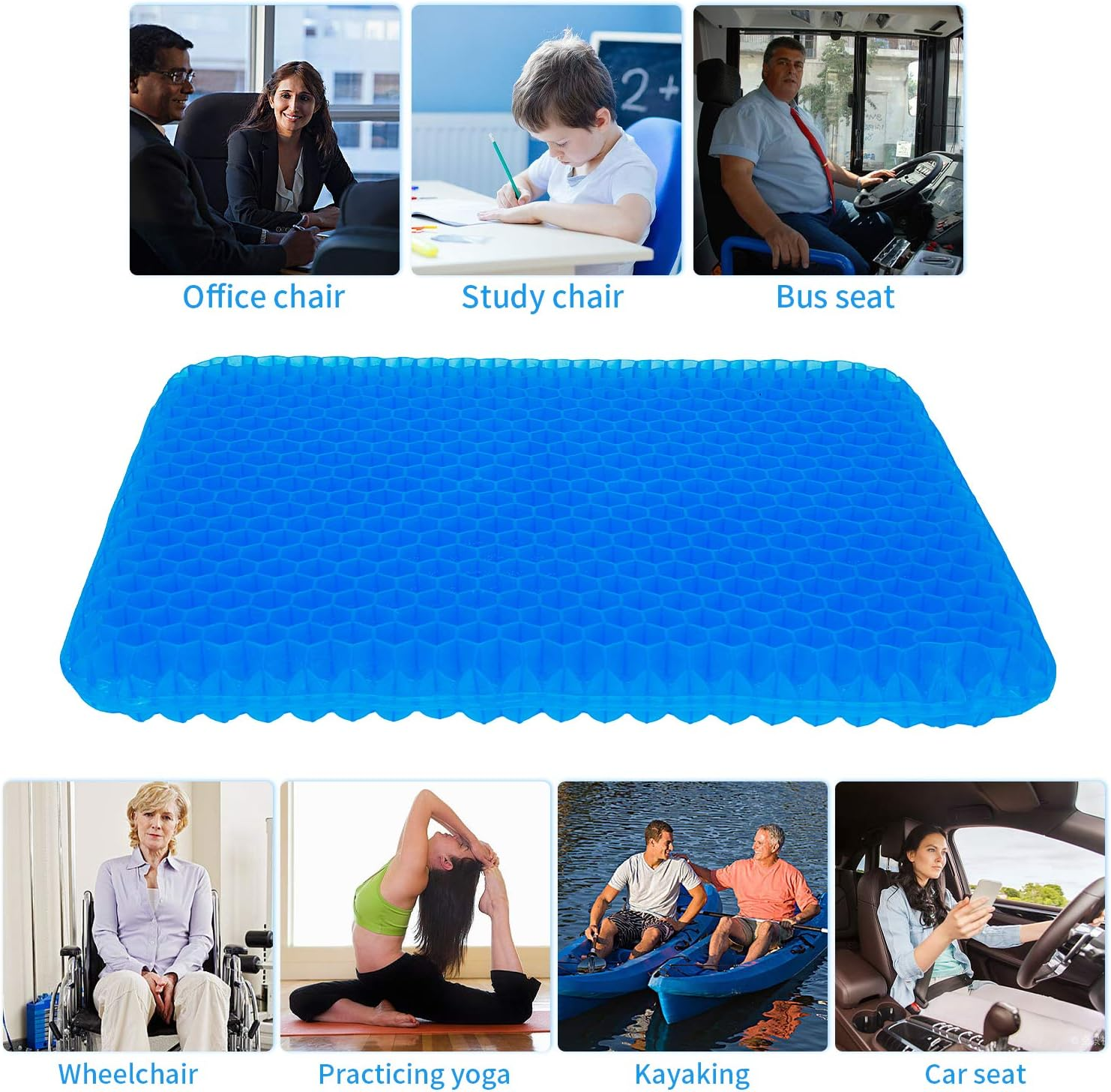 Gel Seat Cushion, Office Chair Seat Cushion Cooling Egg Seat Cushion Chair Pads with Non-Slip Cover,Durable,Comfortable,Breathable,Pressure Relief,Sciatica Cushion for Home Office Chair Car Wheel image number 4