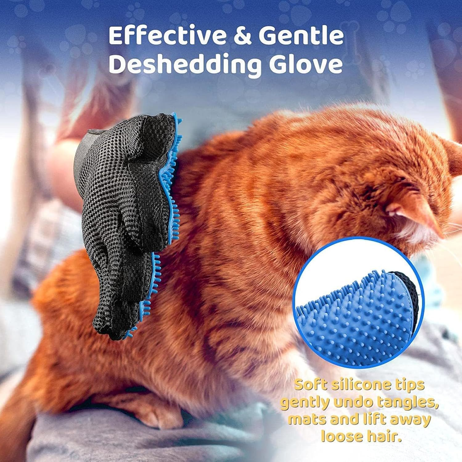 Pet Grooming Glove,Pet Hair Remover,Cat Brush, a Pair of Soft Pet Grooming Silicone Gloves,For All Pet Hair Removal and Bath Needs(Blue) image number 3