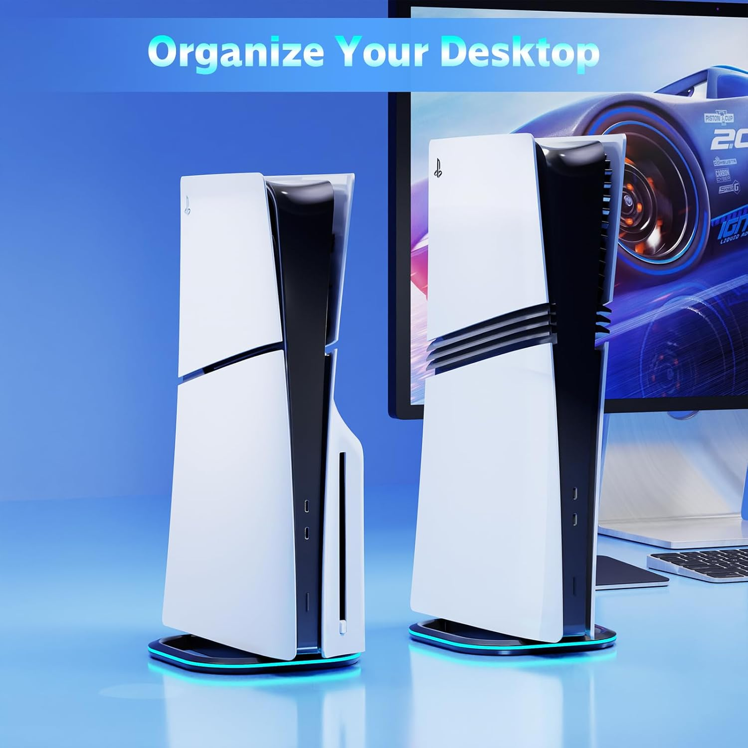 HONCAM Vertical Stand for PS5/PS5 Slim/Ps5 Pro Consoles, Playstation 5 Vertical Stand with 7 RGB Lights for PS5 Digital/Ps5 Disc, PS5 Slim Digital/Ps5 Slim Disc with Screw, Black image number 6