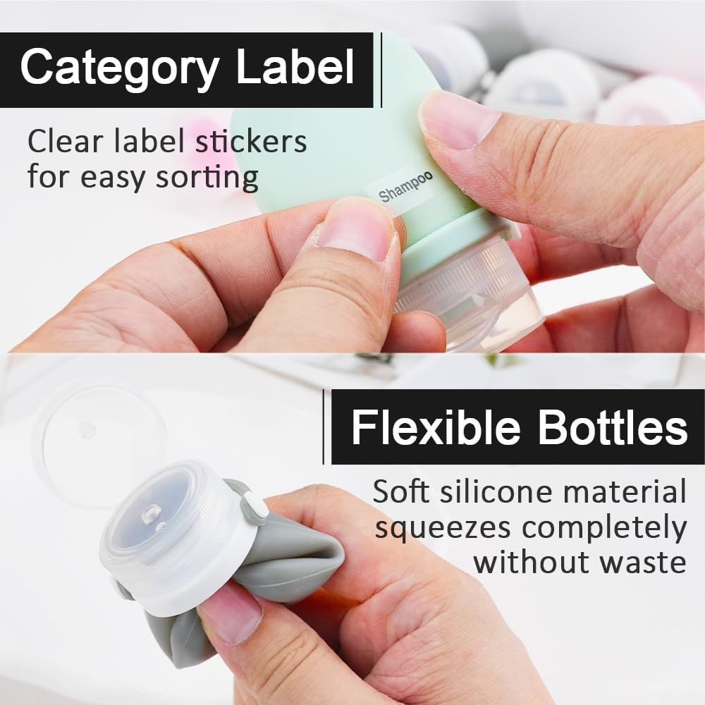 8 Pcs 1 OZ Travel Bottles for Toiletries, Silicone Travel Size Containers with Bag and Stickers, Empty Small Squeeze Bottle, Refillable Leak Proof Lotion Container image number 3