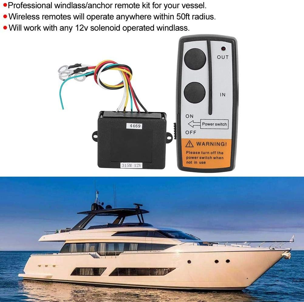Marine Anchor Remote, Waterproof Windlass Wireless Switch, Professional Boat Sail Trim Controller for 12V Solenoid Operated Windlass