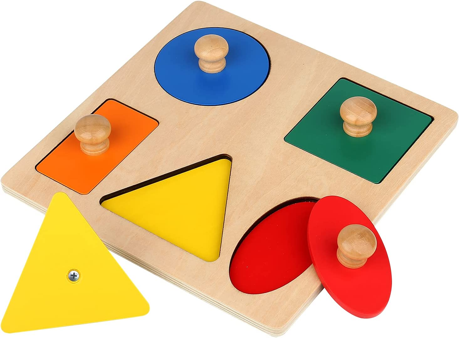 Montessori Wooden Puzzle Board Knob Wooden Puzzle Geometric Shape Puzzle Early Education Material Sensorial Toy for Toddler Shape & Color Sorter image number 1