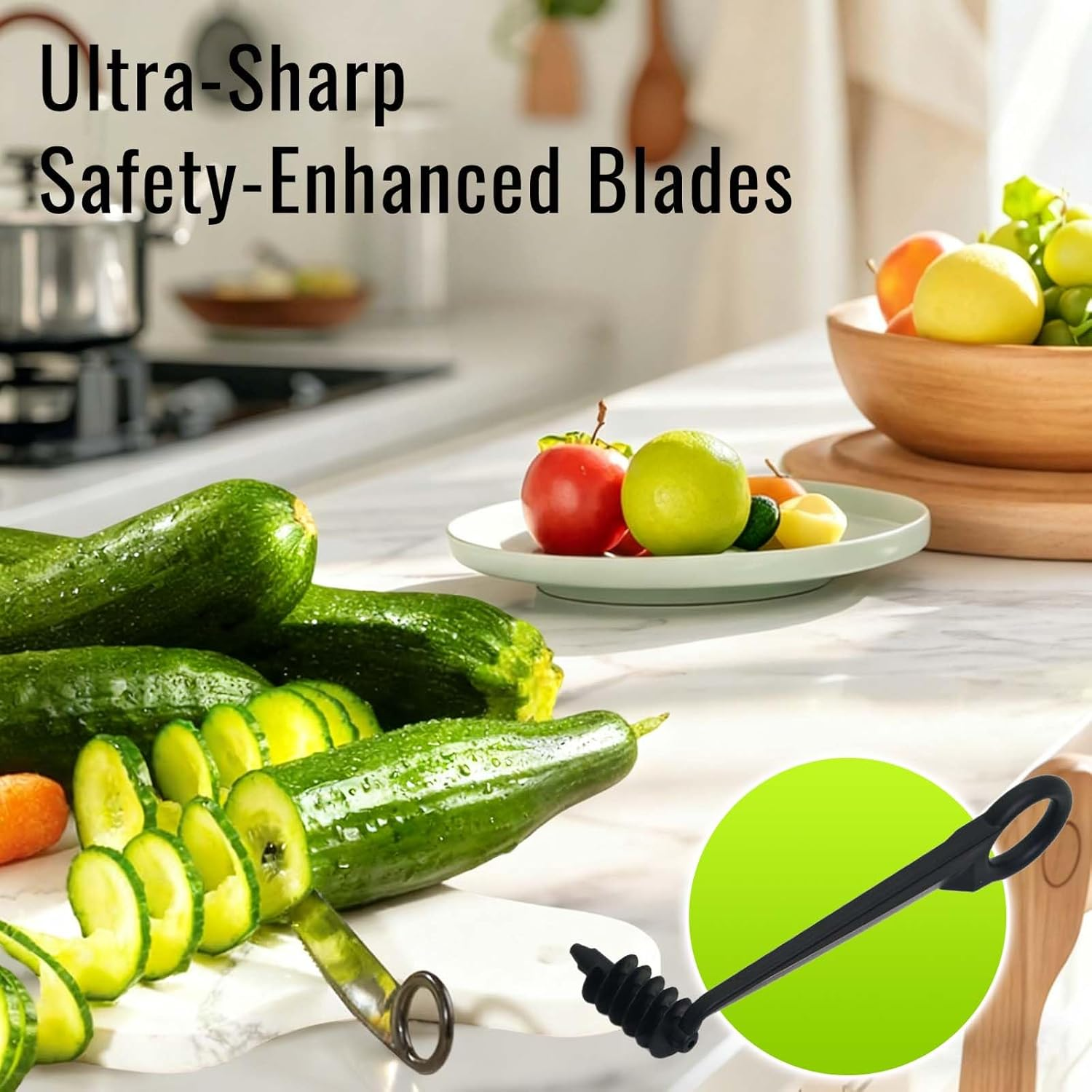 FLYTIN V-Shaped Knife Spiral Cutter, Serrated Fruit Vegetable Cutter Tool for Kitchen Decorating, Food-Safe Small Kitchen Gadget Easy to Use image number 4
