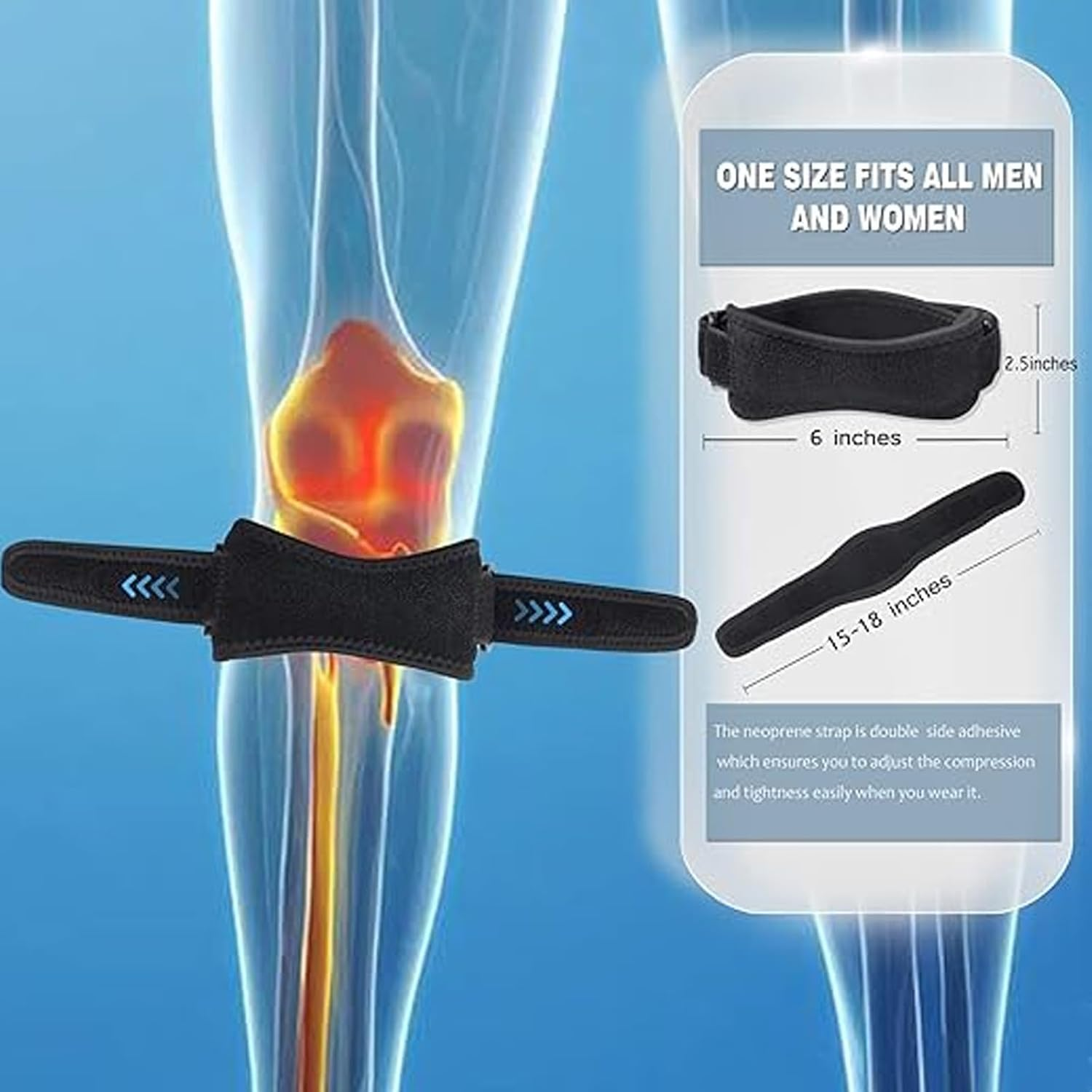 Knee Brace，Breathable Knee Brace for Women & Men, Adjustable Patellar Tendon Support Strap with Splint Design, Comfortable Knee Support for Running, Sports & Pain Relief-2 Pack image number 4