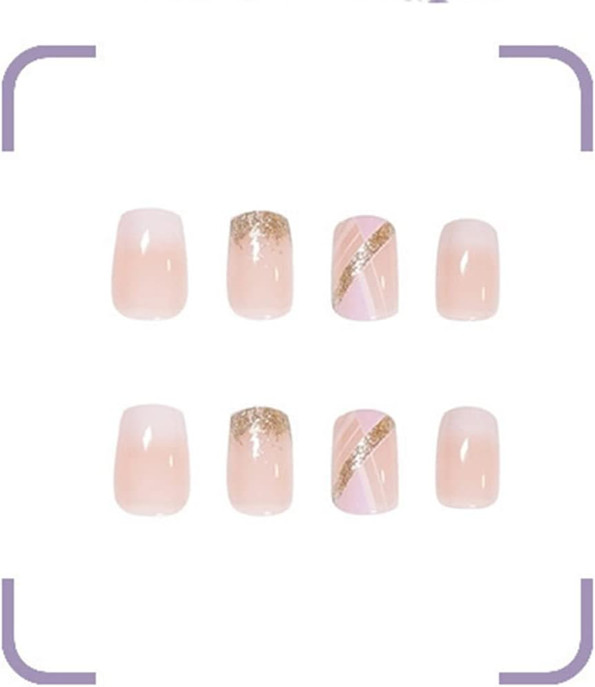 SINLOV 24Pcs Short Fake Nails Press on False Nails Glossly Ballerina Artificial Finger Nails False Nails Art Tips (B)&hellip; image number 2