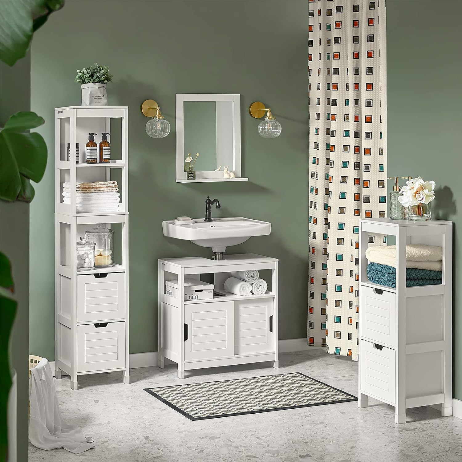 Sobuy Bathroom Storage Cabinet Freestanding Tall Cabinet, Tall Cupboard,Toilet Storage Standing Shelves with Drawers, FRG126-W image number 1