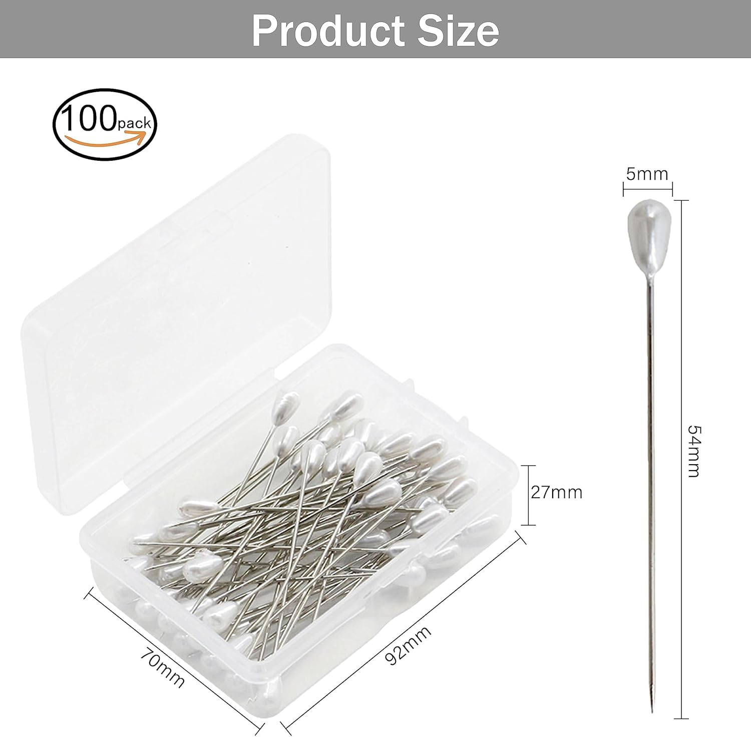 Zlongron 100 Pieces Hijab Pins, Long Teardrop Pearl Head Pin, Boutonniere Pins, Buttonhole Pin, Can Also Be Used for Jewelry Making Sewing Wedding Floral Decorations and DIY Crafts image number 4