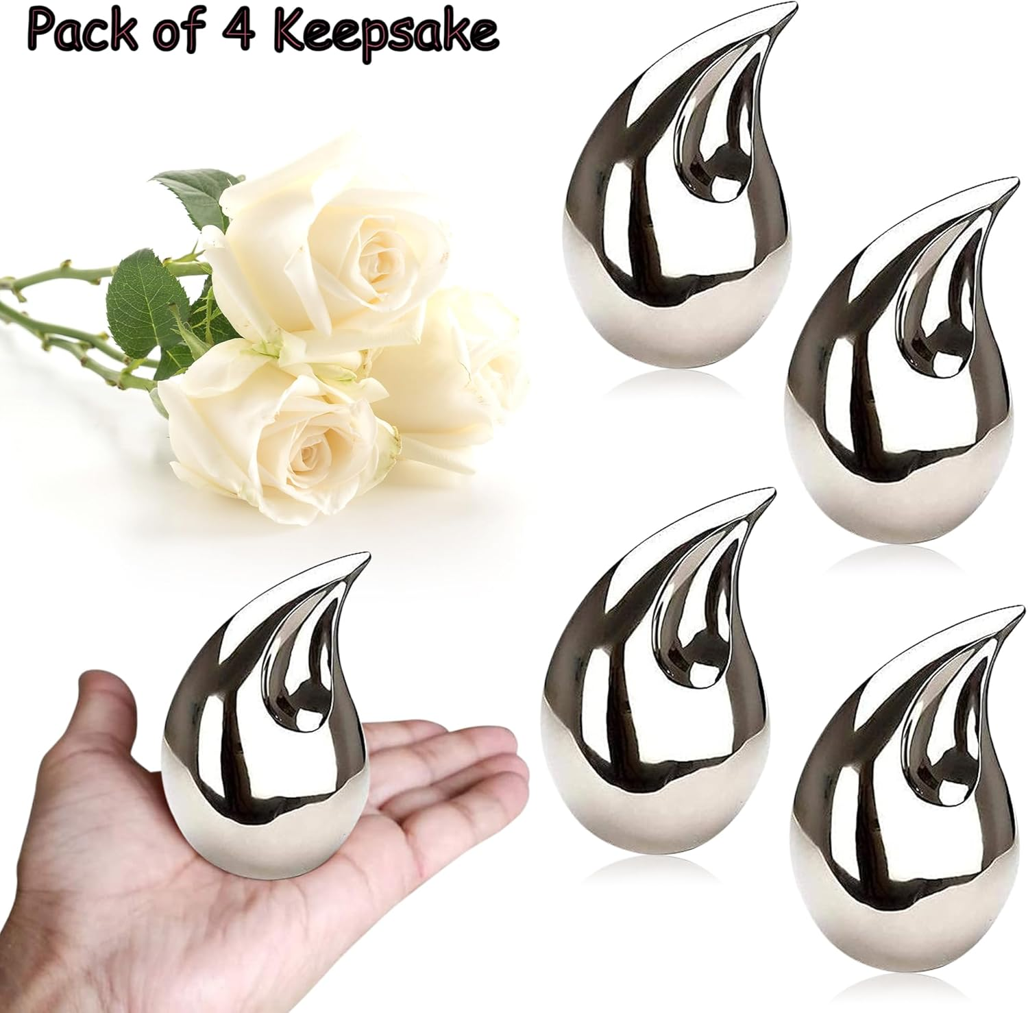 Set of 4 Unique Silver Teardrop Small Cremation Urns for Human Ashes Adult for Both Male and Female Keepsakes Mini Funeral Containers for Token Ashes with Velvet Bags 3 Inch Size - 4Pcs Blue image number 4