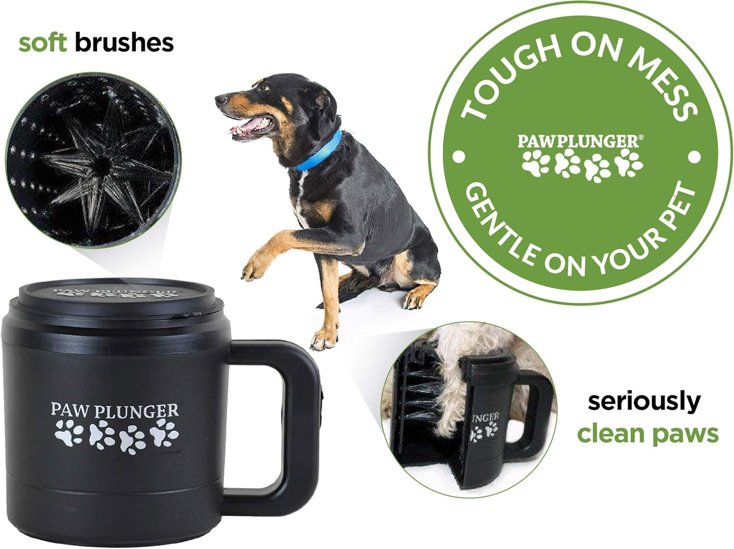 Paw Plunger for Dogs - Portable Paw Cleaner for Medium Sized Dogs - Ideal for Dogs Weighing 15-75Lbs - an Easy to Use Device to save Your Home/Furniture/Carpet/Vehicle from Muddy Paws - Black image number 1