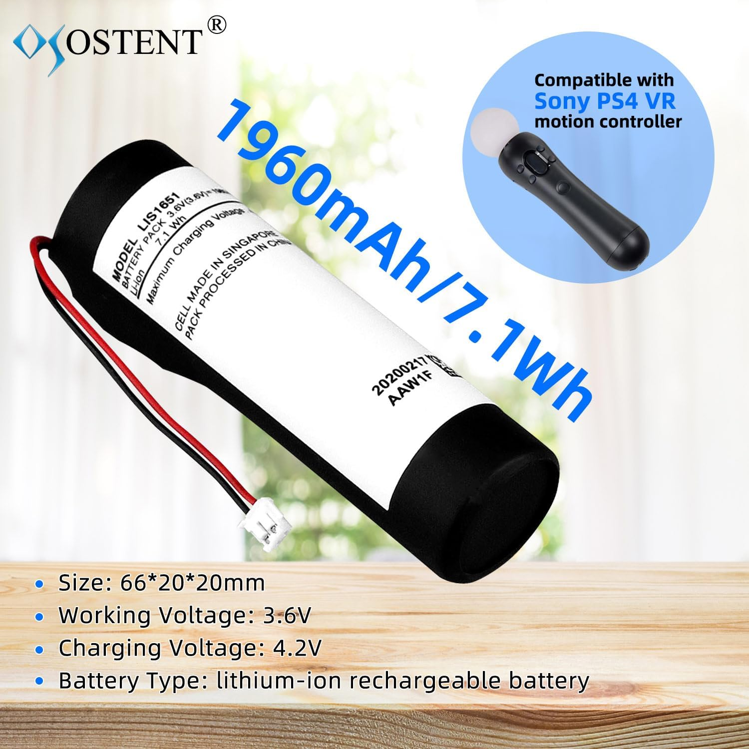 OSTENT 1960Mah Li-Ion Battery Pack Rechargeable Lithium-Ion Replacement for Sony PS4 VR Motion Controller image number 3