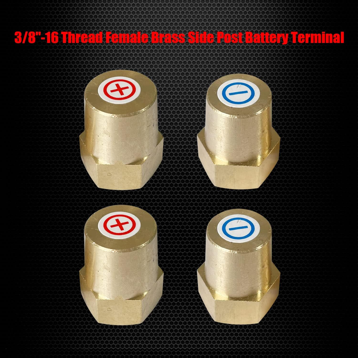 3/8"-16 Thread Female Brass Battery Terminal Post Adapter (+/-), Ampper Battery Charging Post Terminals for 3/8" Stud Extension, Pack of 4 image number 5