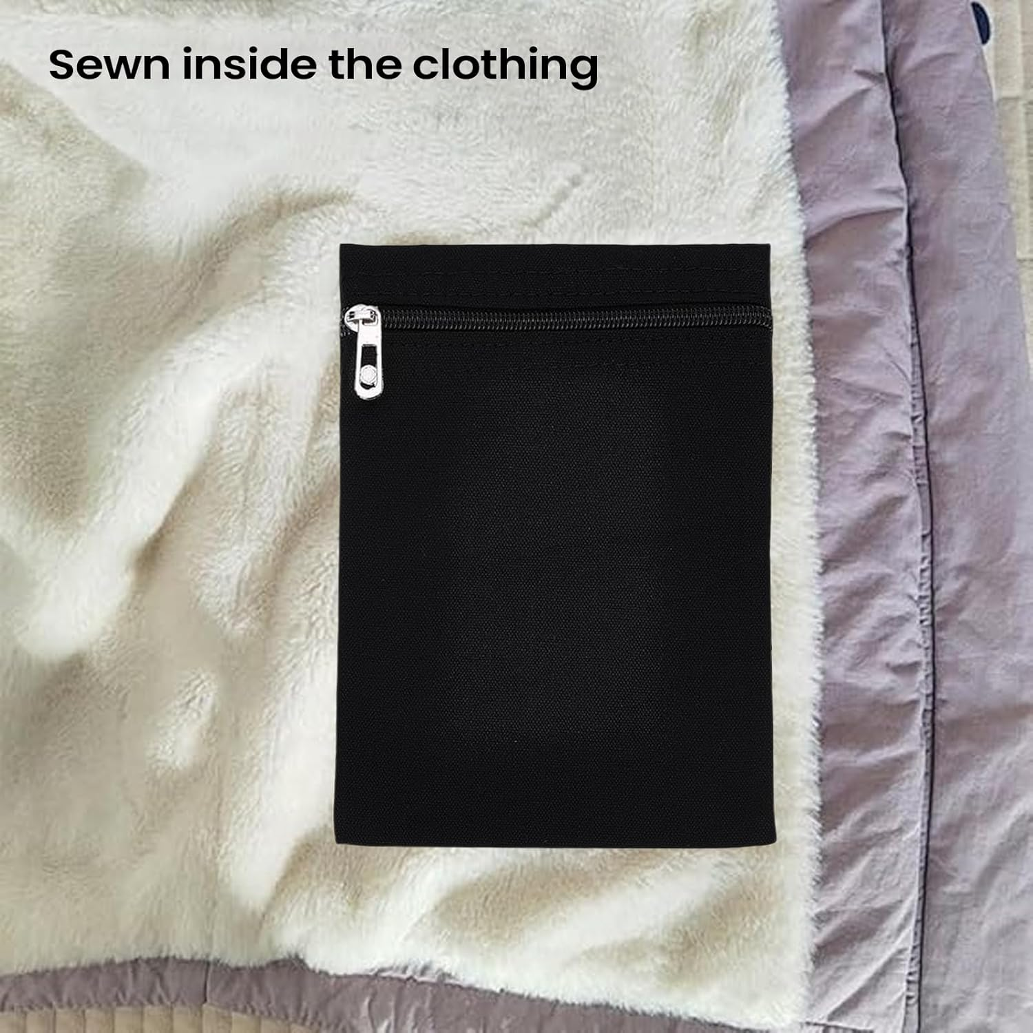 Tuxuseo Sewn-In Anti-Theft Pockets for Clothing, Side Zip Pocket, Ideal for Jackets, Coats, Hoodies, Sweatshirts and Sweaters