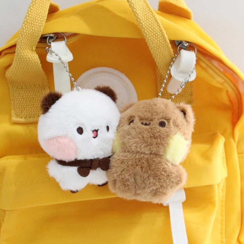 2 Pcs Bubu and Dudu Bears Magnetic Stuffed Animals with Chains Decorations, Cute Cartoon Figurine Keychain Decor for Backpacks, Desks, Home