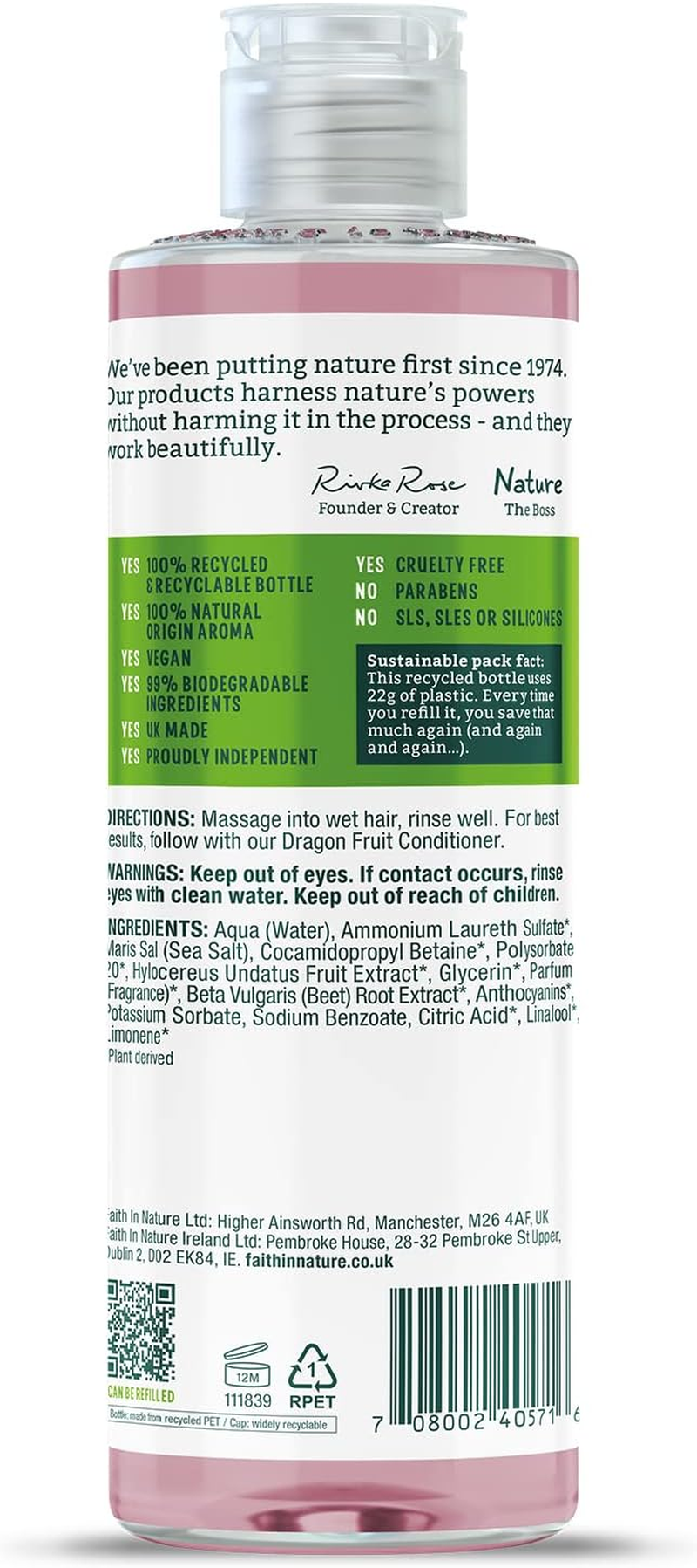 Faith in Nature Natural Dragon Fruit Shampoo, Revitalising, Vegan & Cruelty Free, No SLS or Parabens, for All Hair Types, 400Ml image number 2