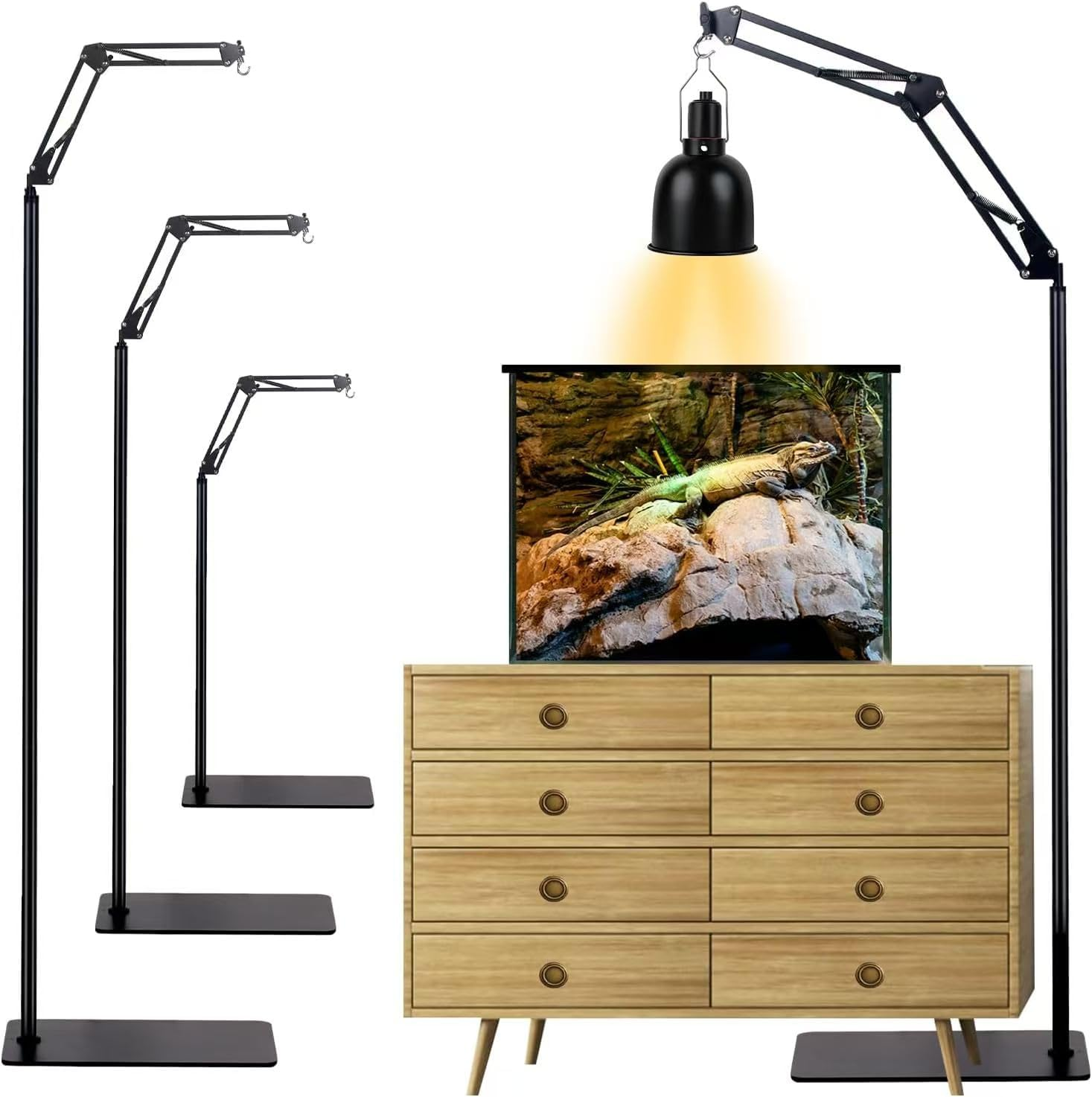 Terrarium Stand Reptile Tank Stand with 360&deg; Adjustable Swing Arm, Heat Lamp Holder for Bearded Dragon Turtles Snake and Chicks image number 2