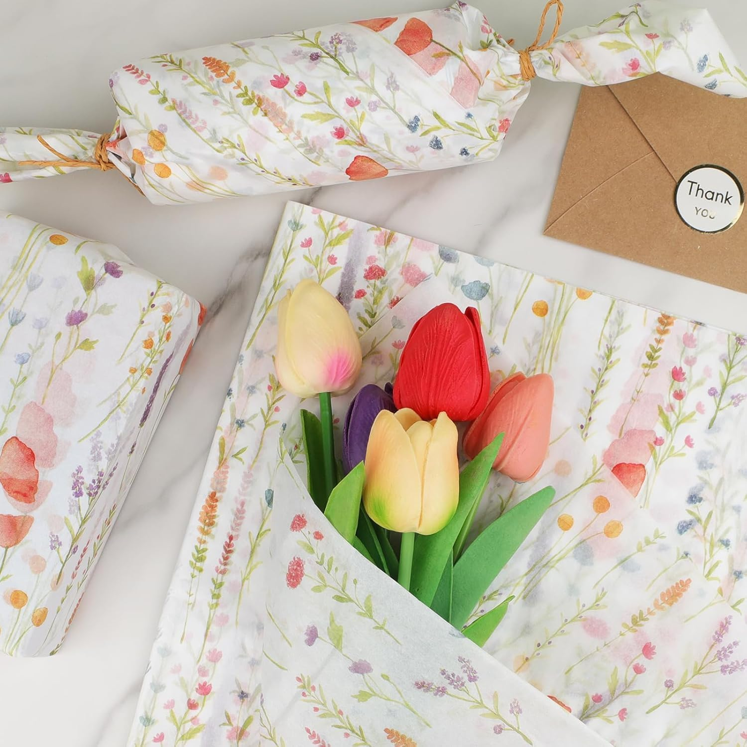 20 Sheets 35 X 50 Cm Lavender Floral Printed Tissue Paper Wrapping, Flower Patterned Tissue Wrapping Paper Bulk for Grils, Her Birthday, Moms Gift Bags Filling Product Wrap image number 3