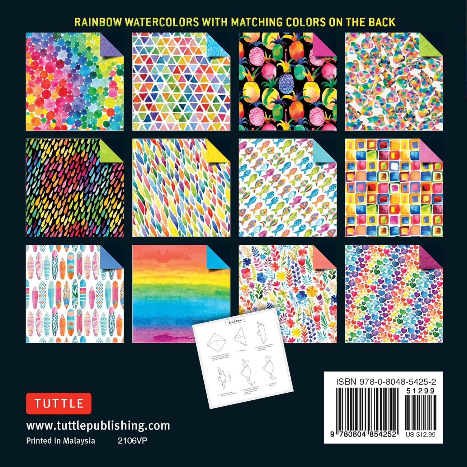 Origami Paper 500 Sheets Rainbow Watercolors 6" (15 Cm): Tuttle Origami Paper: High-Quality Double-Sided Origami Sheets Printed with 12 Different Designs (Instructions for 5 Projects Included) image number 4