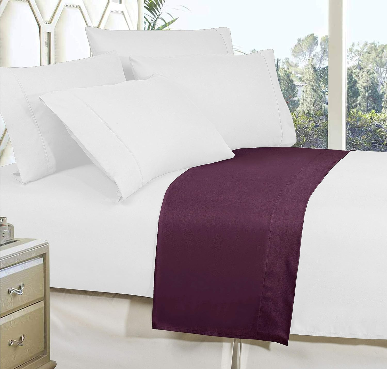 Elegant Comfort Premium Hotel Quality 1-Piece Flat Sheet, Luxury and Softest 1500 Premium Hotel Quality Microfiber Bedding Flat Sheet, Wrinkle-Free, Stain-Resistant, Queen, Purple image number 5