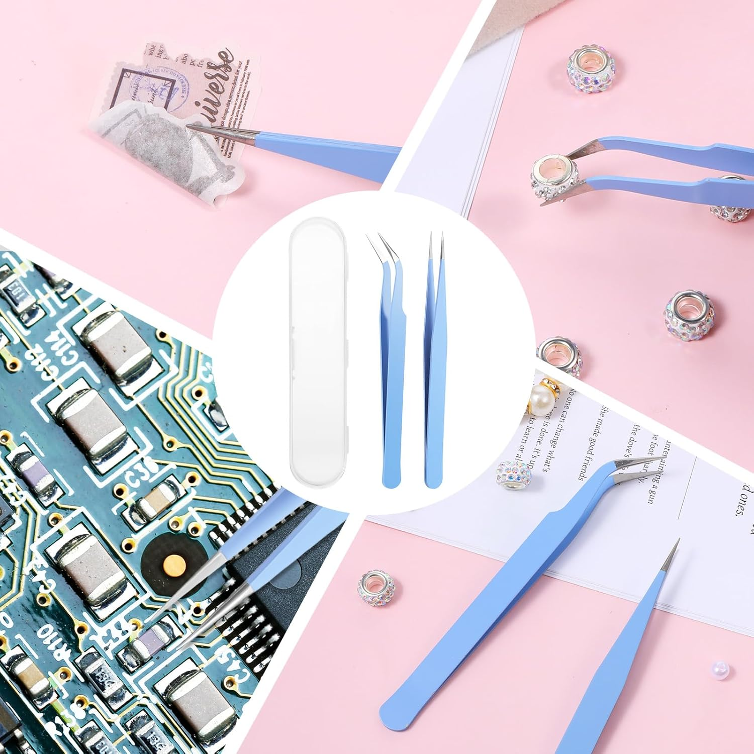 2 Pcs Sticker Tweezers, Craft Tweezers Scrapbooking Tools Precision Tweezer Blue Cute Crafting Tweezer for Stickers Lashes Electronics Scrapbooking (Blue) image number 3