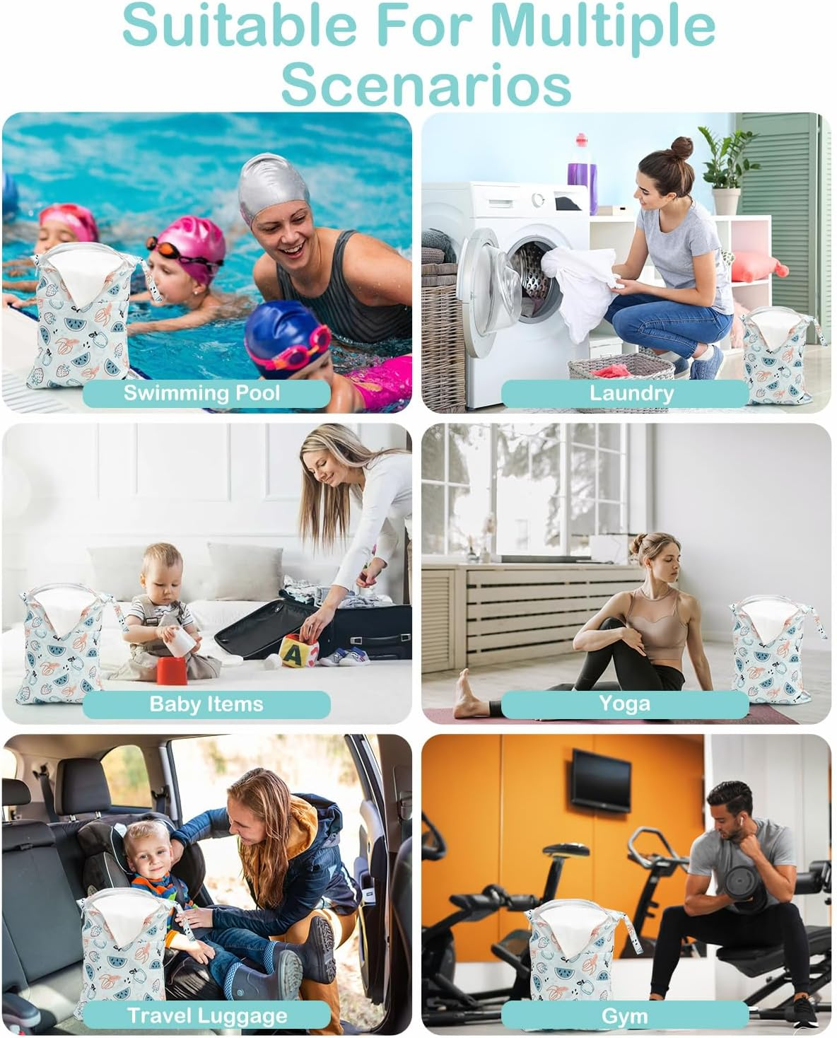 ALVABABY 2Pcs Waterproof Wet Dry Bags,Reusable with Two Zippered Pockets,Baby Cloth Diaper,Travel,Beach,Pool,Daycare,Soiled Baby Items,Yoga Gym Bag,Swimsuits or Wet Clothes 2LW04 image number 1