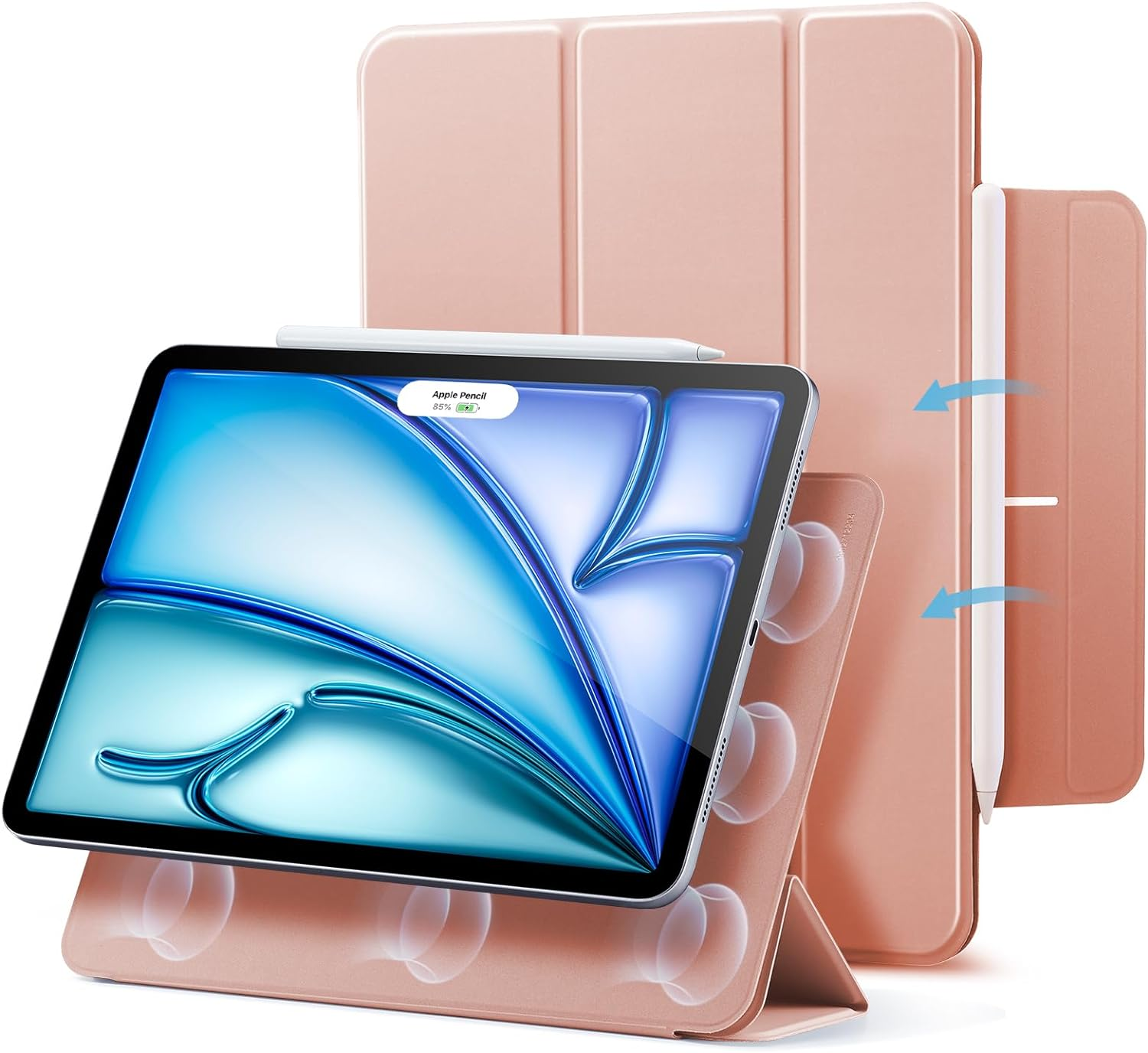 ESR for Ipad Air 11 Inch Case M3/M2, Ipad Air 7Th/6Th/5Th/4Th Gen (2025/2024/2022/2020), Powerful Magnetic Attachment, Slim Trifold Stand, Supports Pencil Pro&Pencil(Usb-C), Rose Gold - Black image number 7