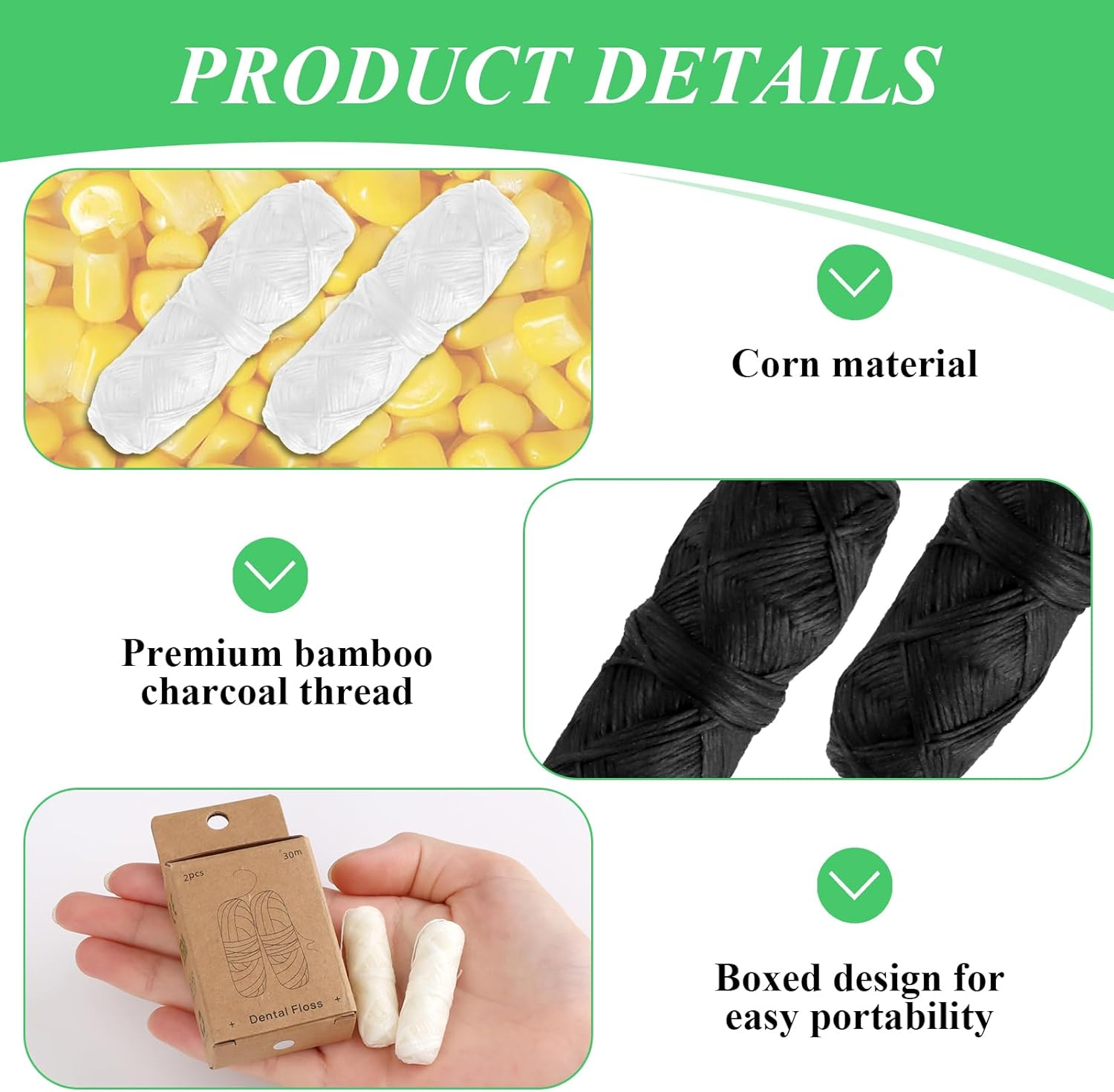 8 Pcs Dental Floss Refill, Biodegradable Bamboo Charcoal & Corn Dental Floss, Eco-Friendly Oral Care Set, Compostable Plastic Free Waxed with Natural, Sustainable Teeth Hygiene Supply 8 X 30M image number 1